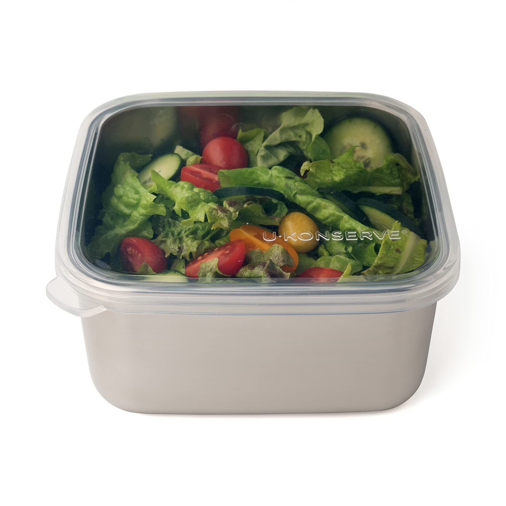 U Konserve Stainless Steel Food Storage Bento Box Container, Leak Proof Silicone Lid Dishwasher Safe - Plastic Free (50Oz Clear)