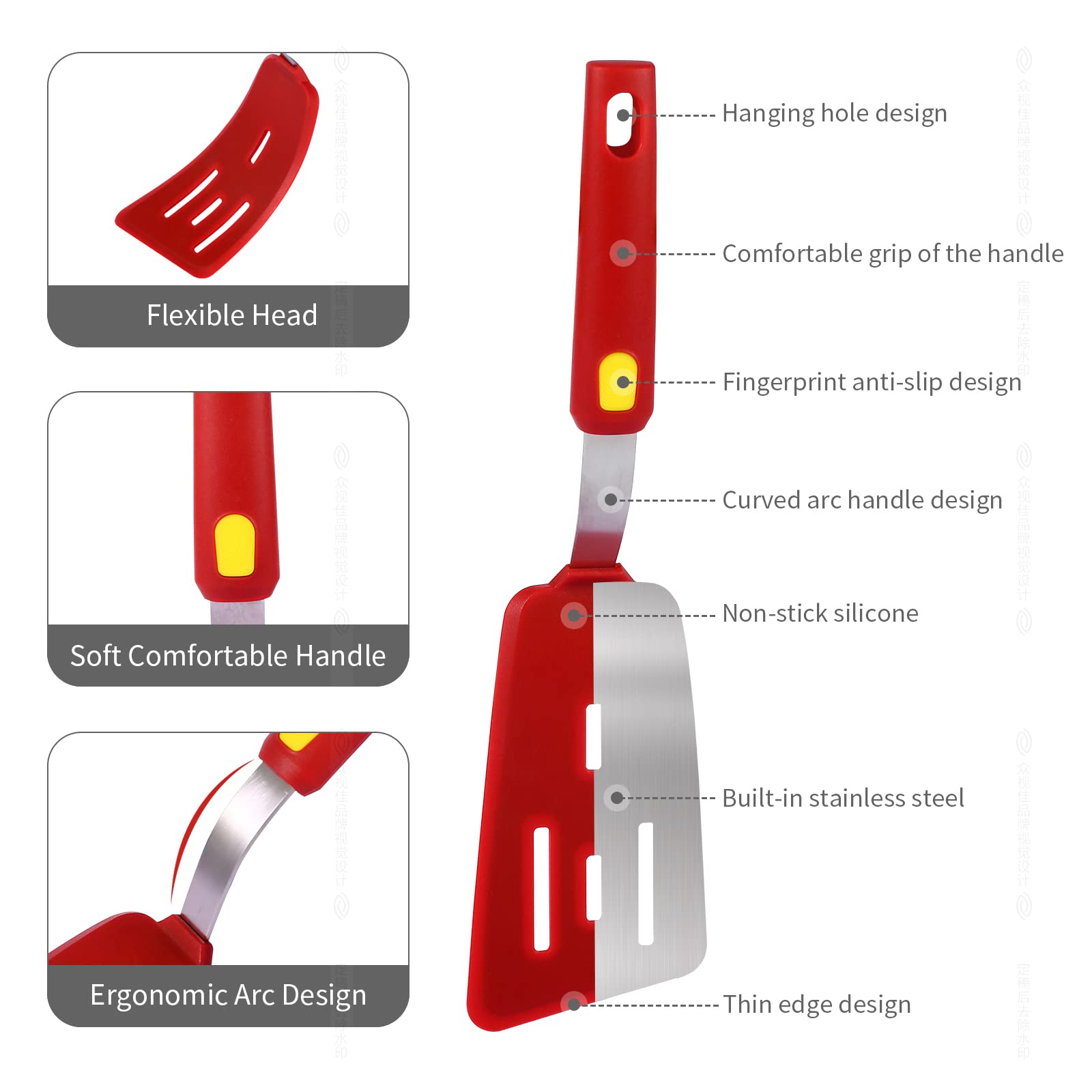 Hvanam Silicone Spatula Turner Heat Resistant 600F 3 Piece Set Non Scratch Flexible Slotted And Solid Thin Rubber Spatula Flippe