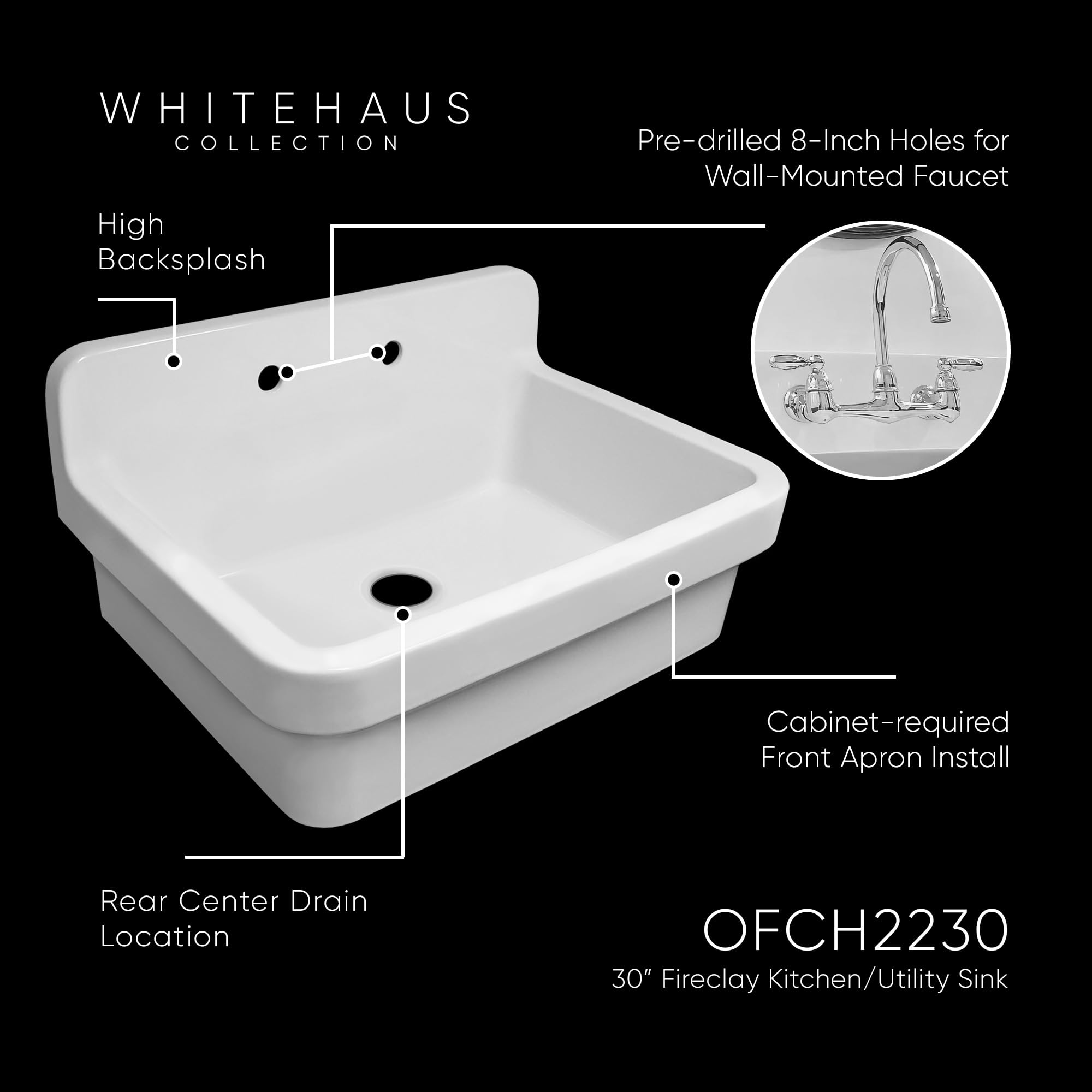 Whitehaus Ofch2230-White Old Fashioned Country Kitchen/Utility Sink, White