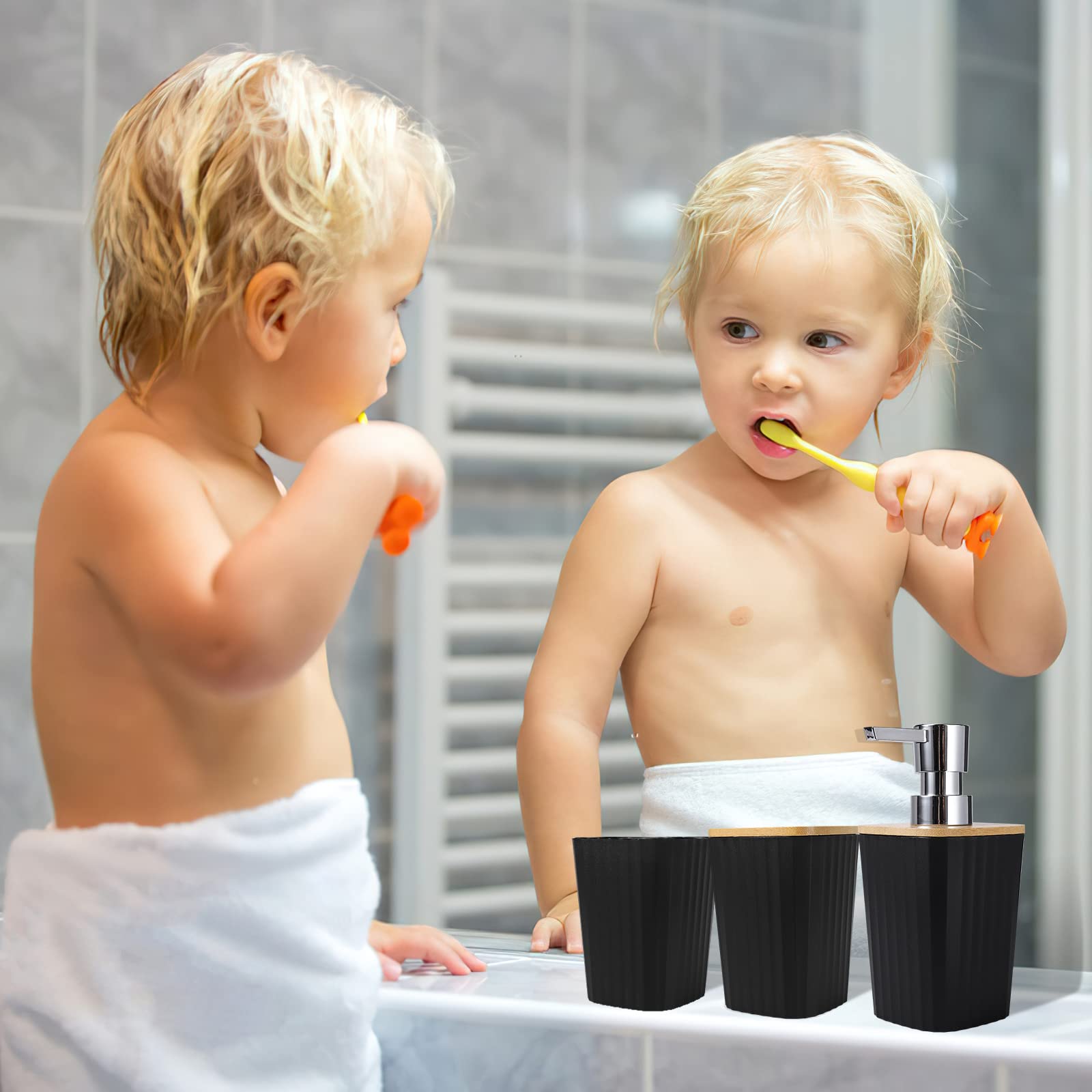 Black Bathroom Accessories Set, 9 Piece Bathroom Accessory Set With Trash Can,Tray,Soap Dispenser,Toothbrush Holder,Toothbrush C