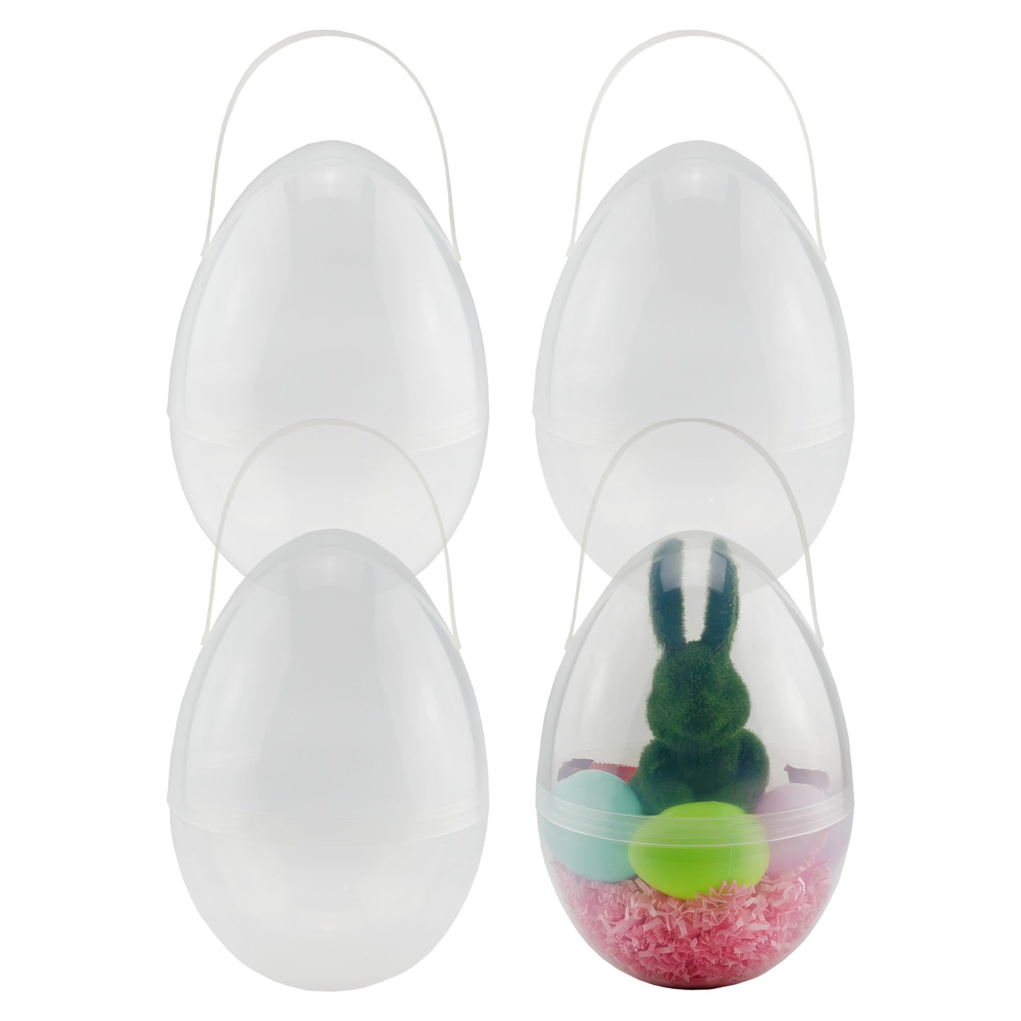 Cornucopia Brands Jumbo Plastic Easter Eggs (4-Pack, 10-Inch); Giant Clear Egg-Shaped Buckets w/Handles