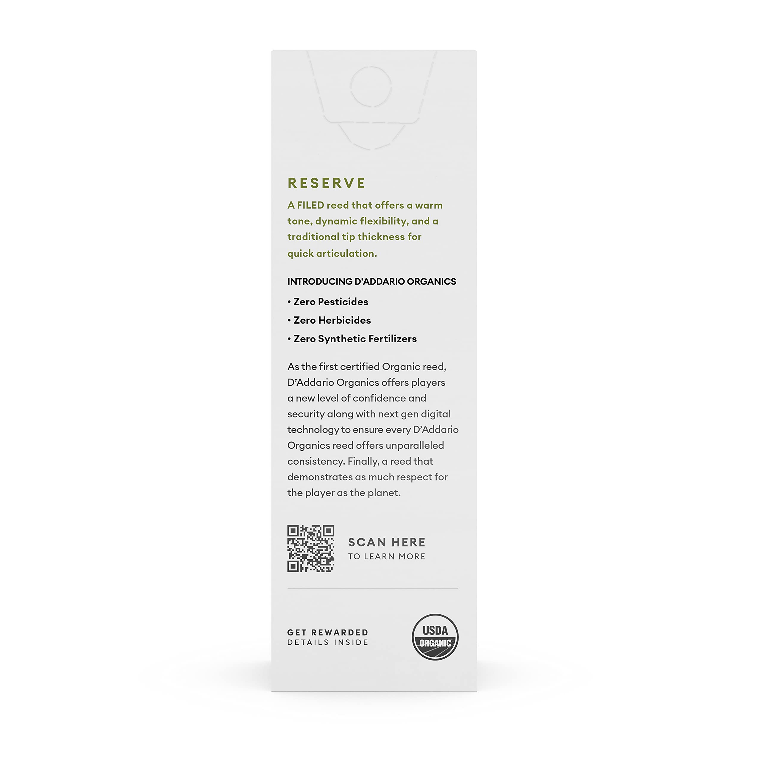 Daddario Organic Reserve Baritone Saxophone Reeds - Sax Reeds - The First  Only Organic Reed - 45 Strength, 10 Pack