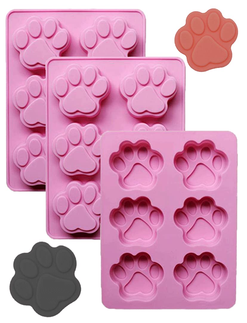3 Pack Silicone Mold Dog Homemade Treat Paw Shape, Puppy Dog Paw Shaped, Reusable Silicone Molds, Easy To Clean, Suitable For Mi