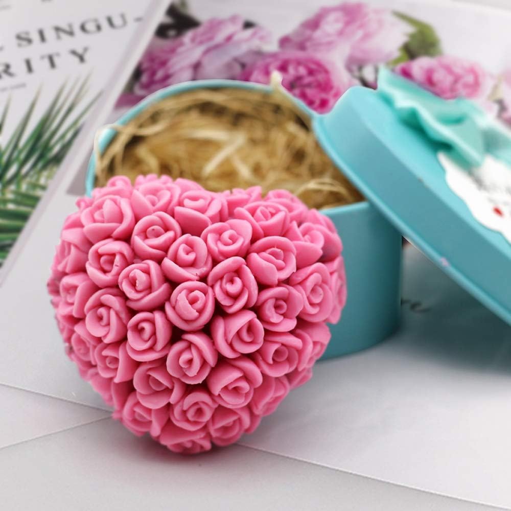 Obtanim Silicone 3D Rose Flower Mold Love Heart Shape Fondant Soap Cake Mould For Chocolate Wedding Valentine