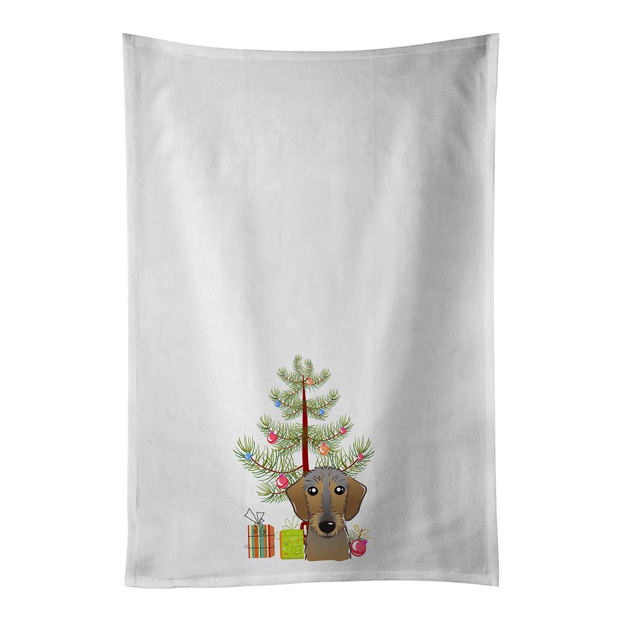 Christmas Tree and Wirehaired Dachshund White Kitchen Towel Set of 2