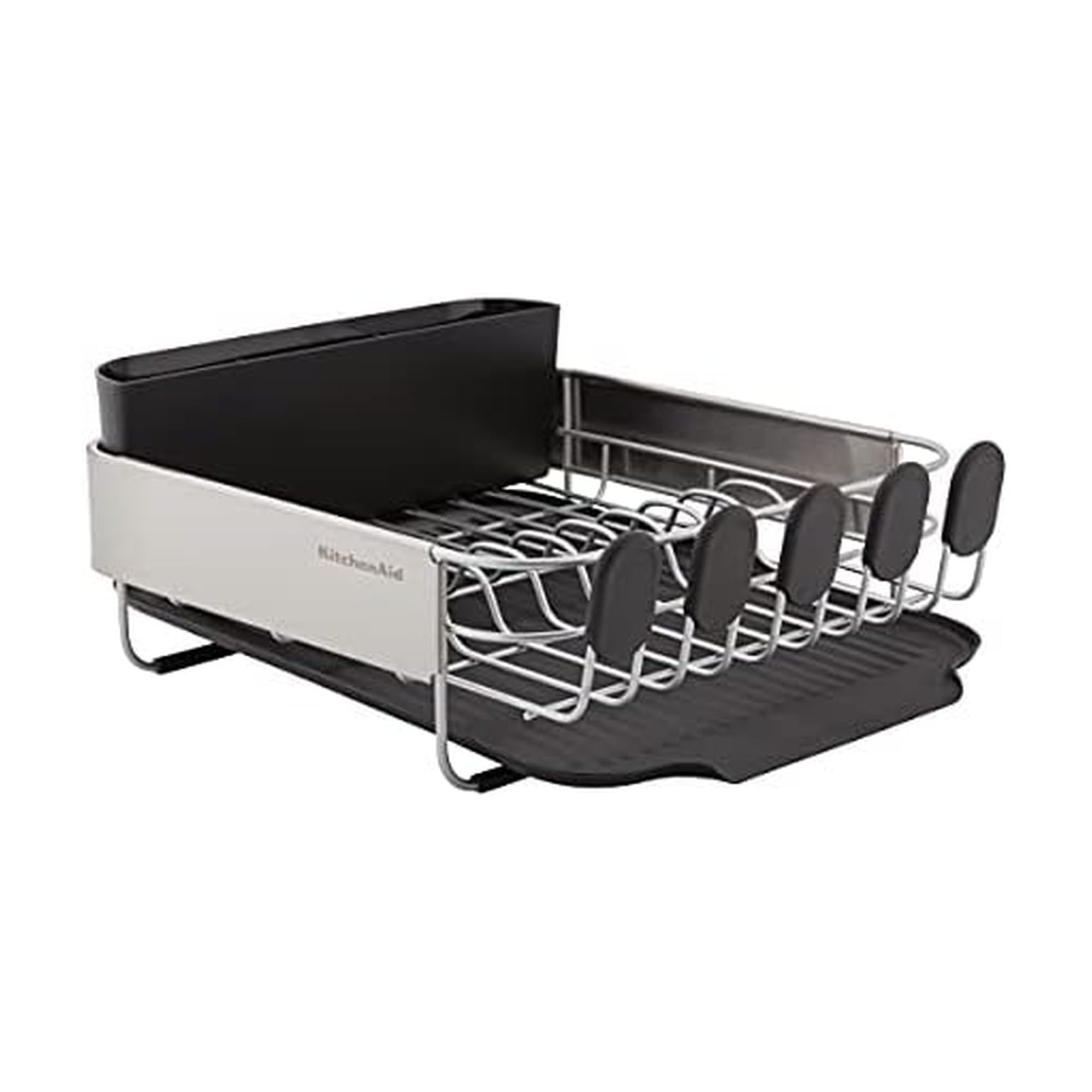 KitchenAid Compact, Space Saving Rust Resistant Dish Rack with Removable Flatware Caddy and Angled Self Draining Drainboard, 16.
