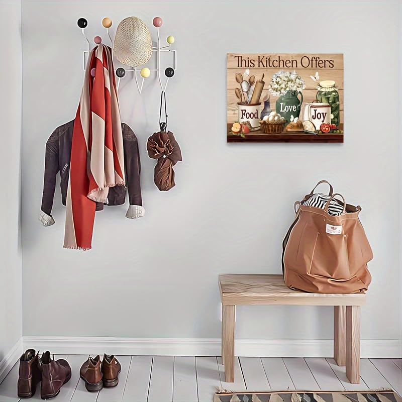 KACHI PENCIL Wooden Framed Kitchen Wall Art Farmhouse Rustic Kitchen Pictures Wall Decor Canvas Print Painting Modern Home Frame