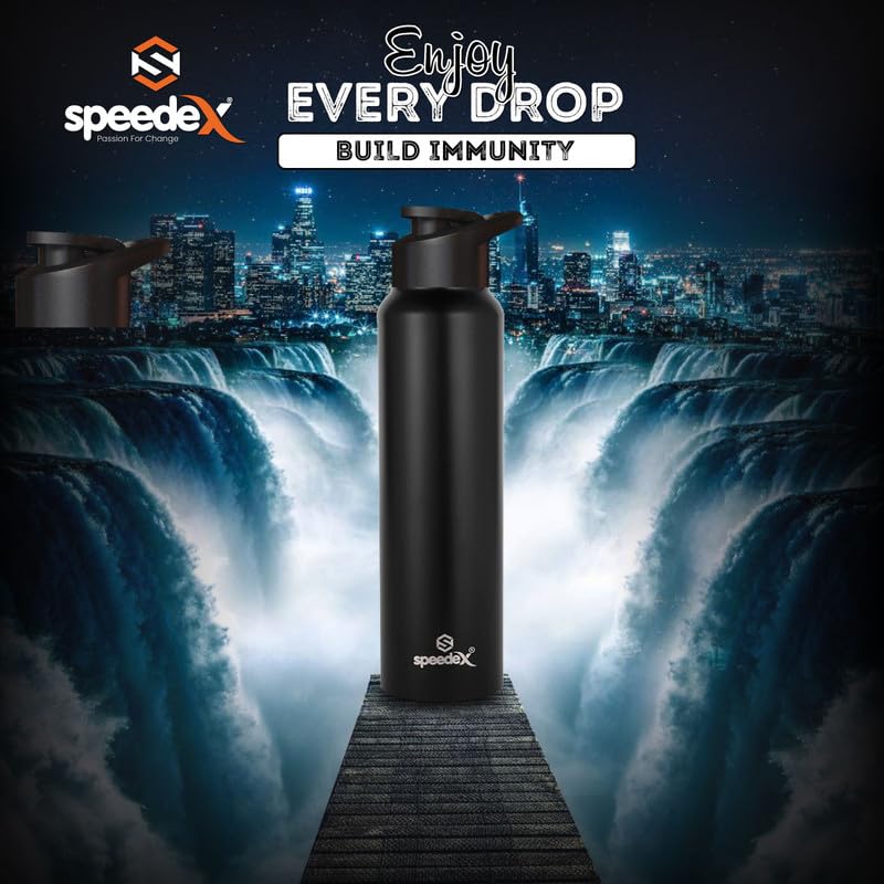 Peachberry Stainless Steel Fridge Water Bottle/Refrigerator Bottle/Thunder With Sipper Cap (Black, Pack Of 1)