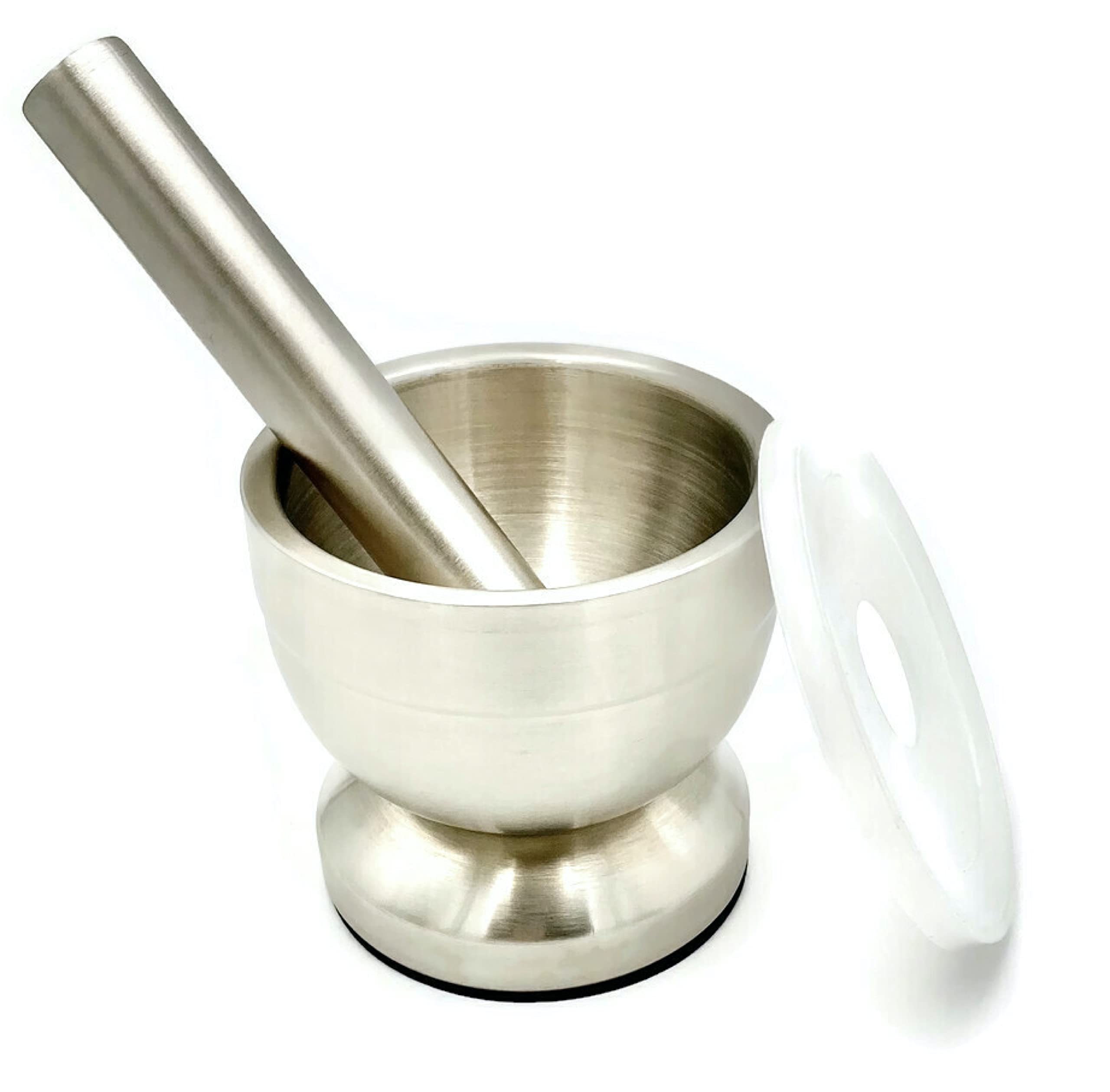 Emart4U Mortar And Pestle Set, Stainless Steel Grinder & Crusher With Silicone Lid Excellent As Pill Crusher Spice Coffee Grinde