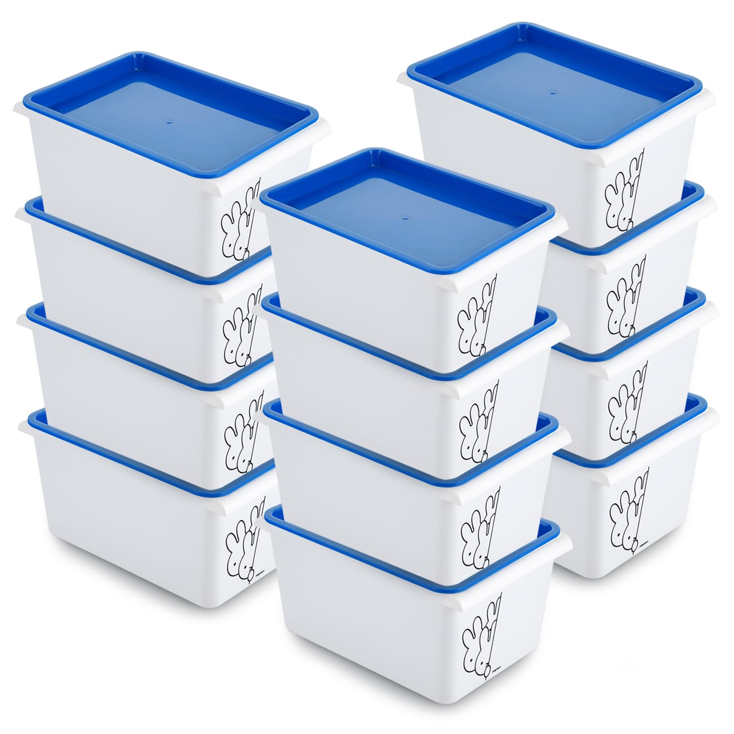 Nayasa Lego Print Stack N Store 5 Ltr, Set Of 12 | Plastic Storage Boxes With Lid | Side Handle | Stackable Boxes | Can Be Used 