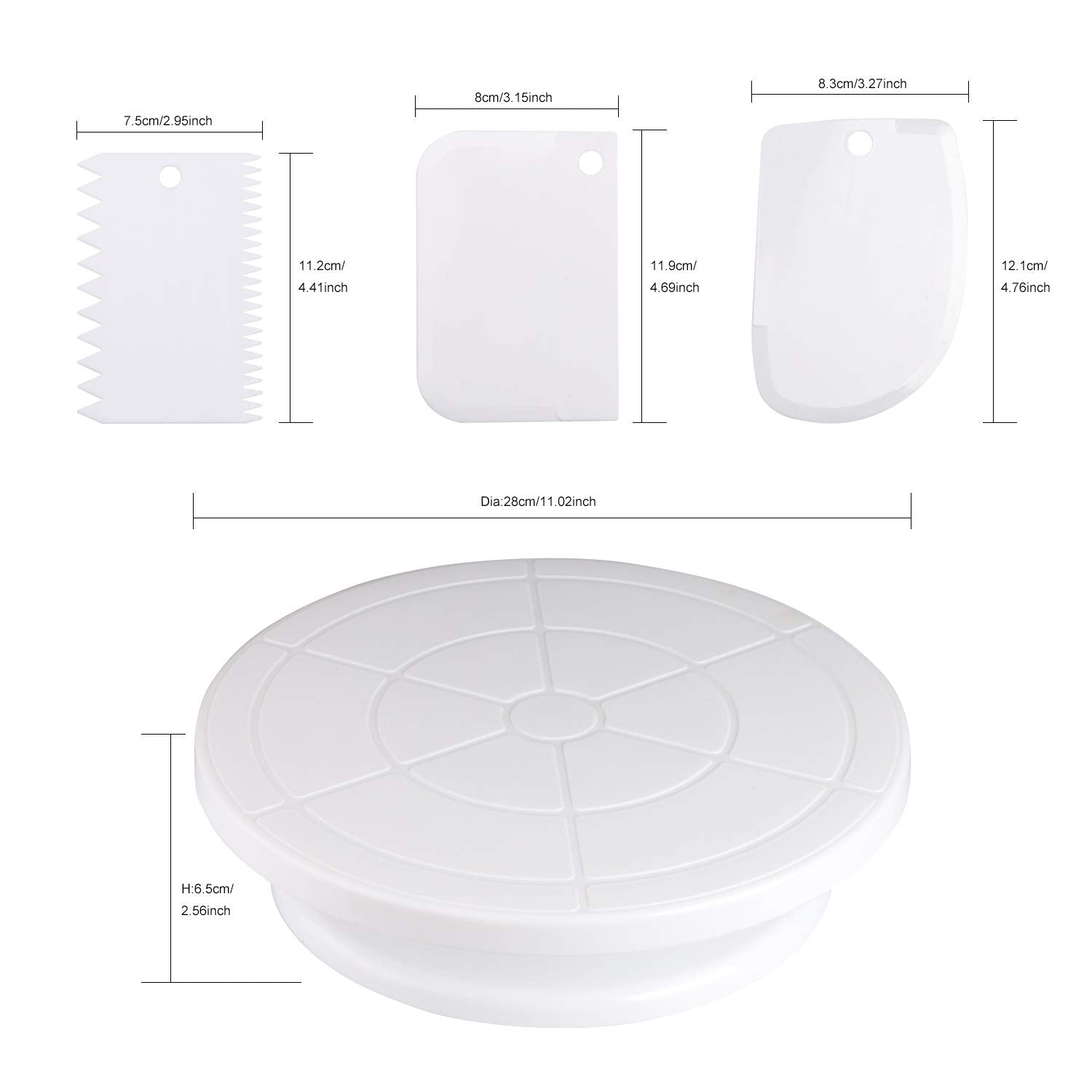 Cake Decorating Turntable,Cake Decorating Supplies With Decorating Comb/Icing Smoother(3Pcs),2 Icing Spatula With Sided & Angled