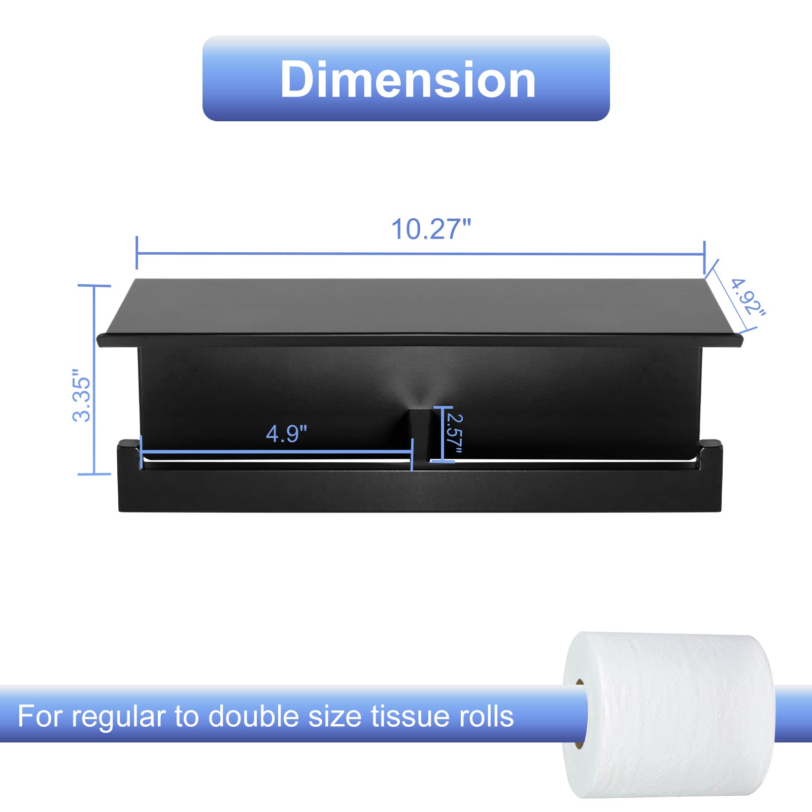 Black Toilet Paper Holder With Shelf, Idealmax Double Roll Toilet Tissue Holder Wall Mount For Bathroom, Matte Black Toilet Pape