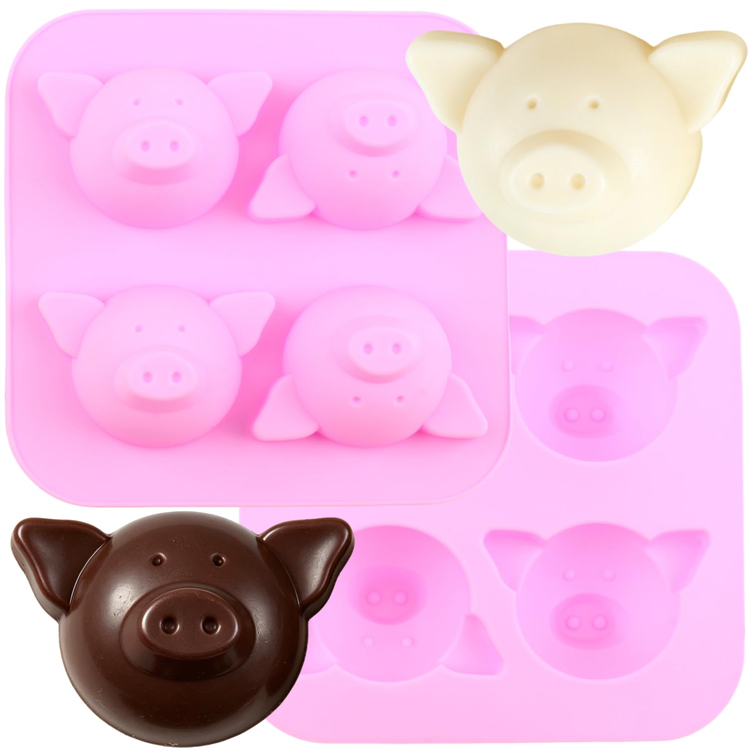 EPYHREHM 4 Cavity Pig Chocolate Silicone Chocolate Molds Set Of 2