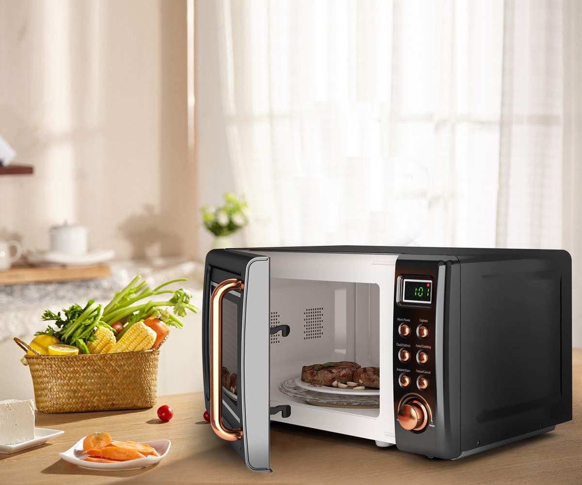 Retro Microwave Oven,Safeplus 0.7Cu.Ft, Countertop 700W Microwaves With Cold Rolled Steel Plate 5 Micro Power Defrost & Auto Coo