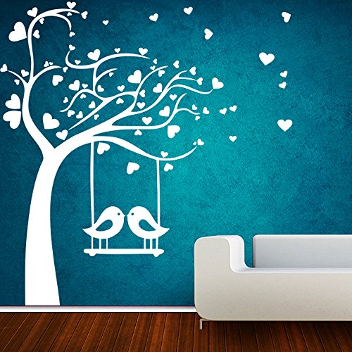 DECOR Kafe Home Decor Birds Swings on Tree Wall Sticker, Wall Sticker for Bedroom, Wall Art, Wall Poster (PVC Vinyl, 73 X 78 cm)
