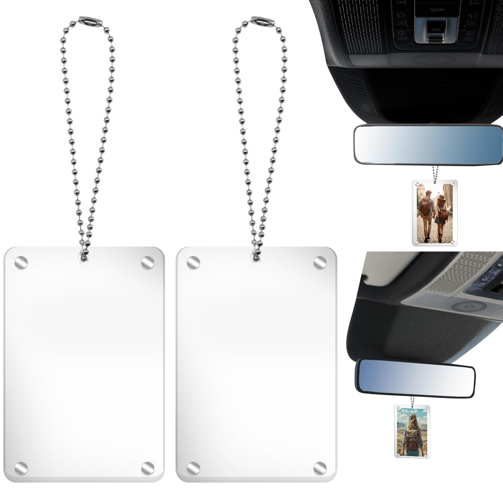 CYUXING 2Pcs Car Hanging Photo Holder Universal Magnetic Car Picture Frame Rear View Mirror Accessories Ornaments Decor Personal
