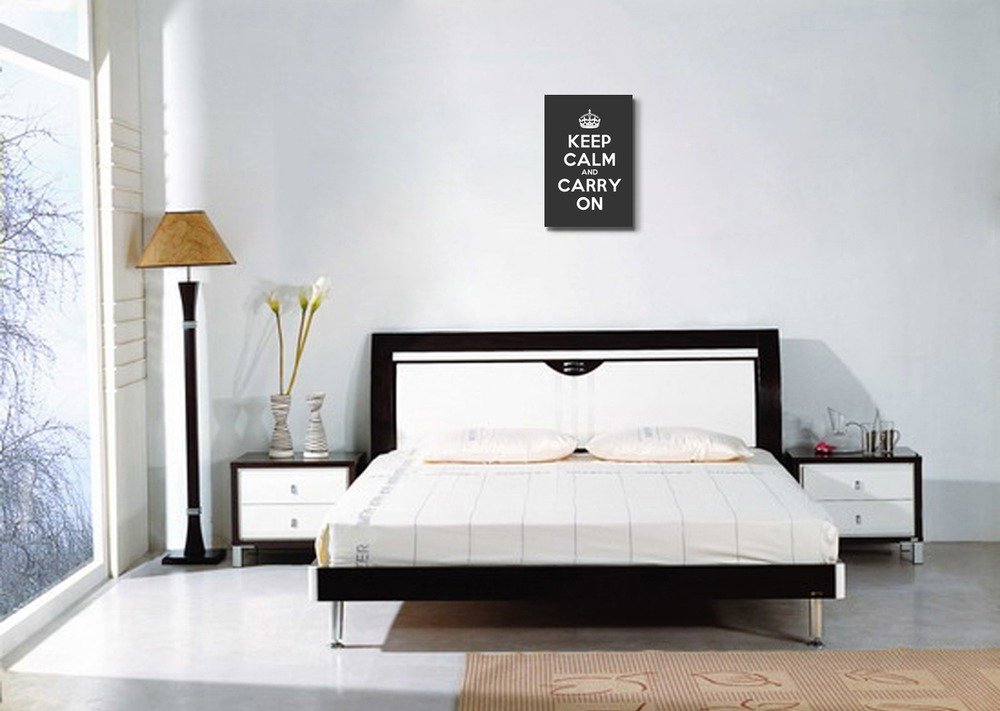 Canvas Wall Art Gallery Wrap Canvas Prints - Keep Calm And Carry On | Stretched Deep Grey Canvas Home Art Ready To Hang - 16'' X