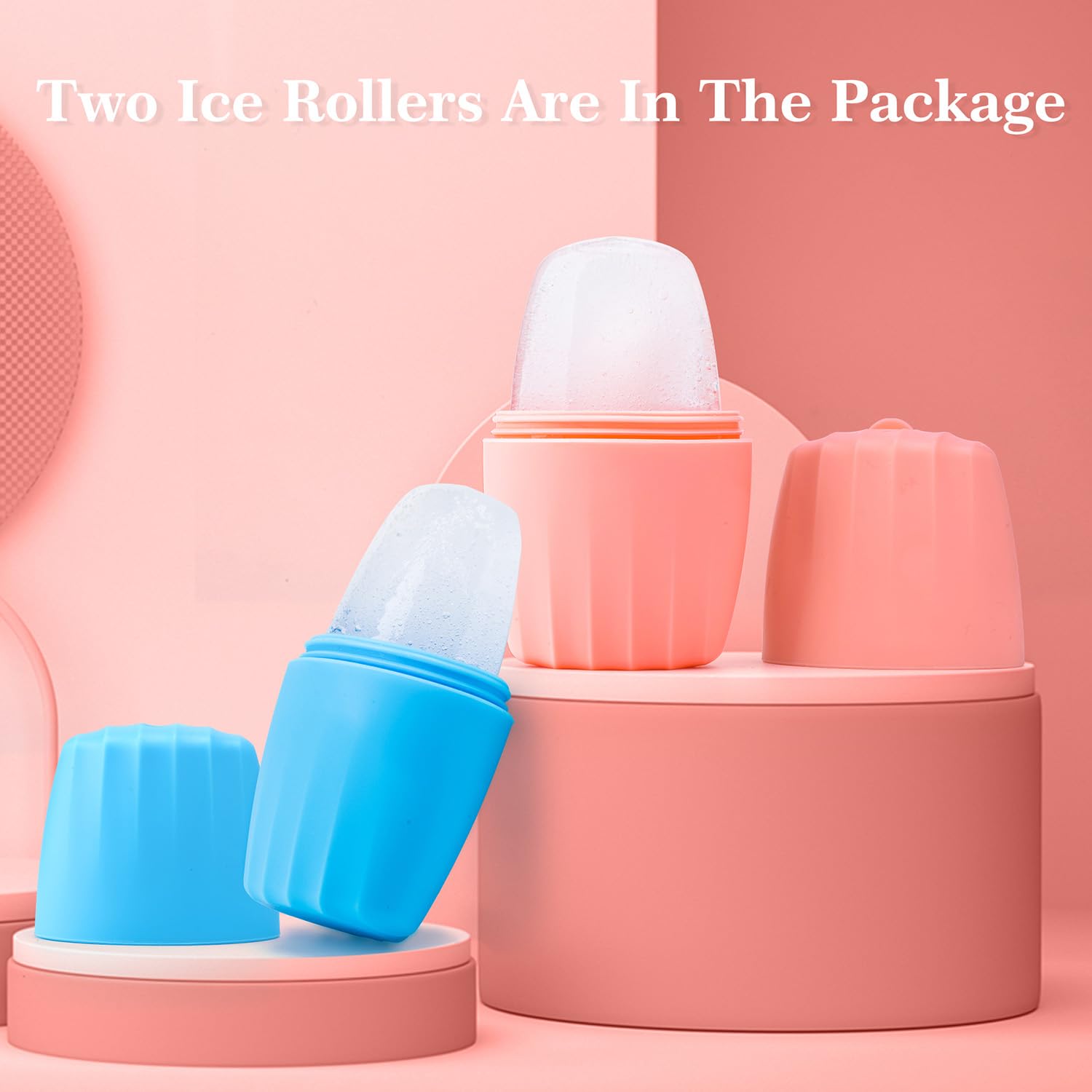 Reusable Cube Silicone Mold Ice Roller For Face Cold Therapy Facial Massage Roller (Pink + Blue)