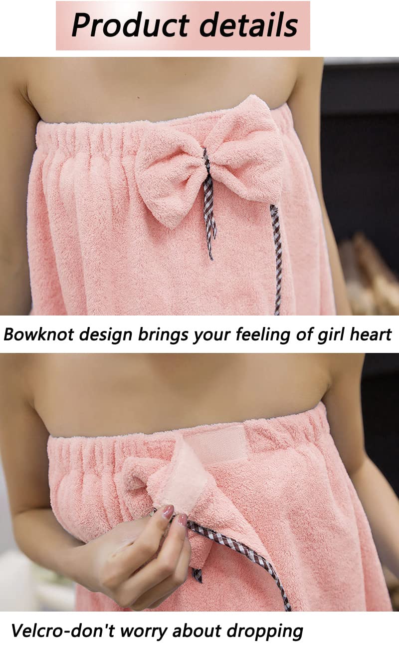 GOSCHE Bath Towel Wrap for Women - Adjustable Shower Wrap Towel with Home Hotel Bath Towel Nightgown for Sauna Beach Pool Gym Travel - Pink XL