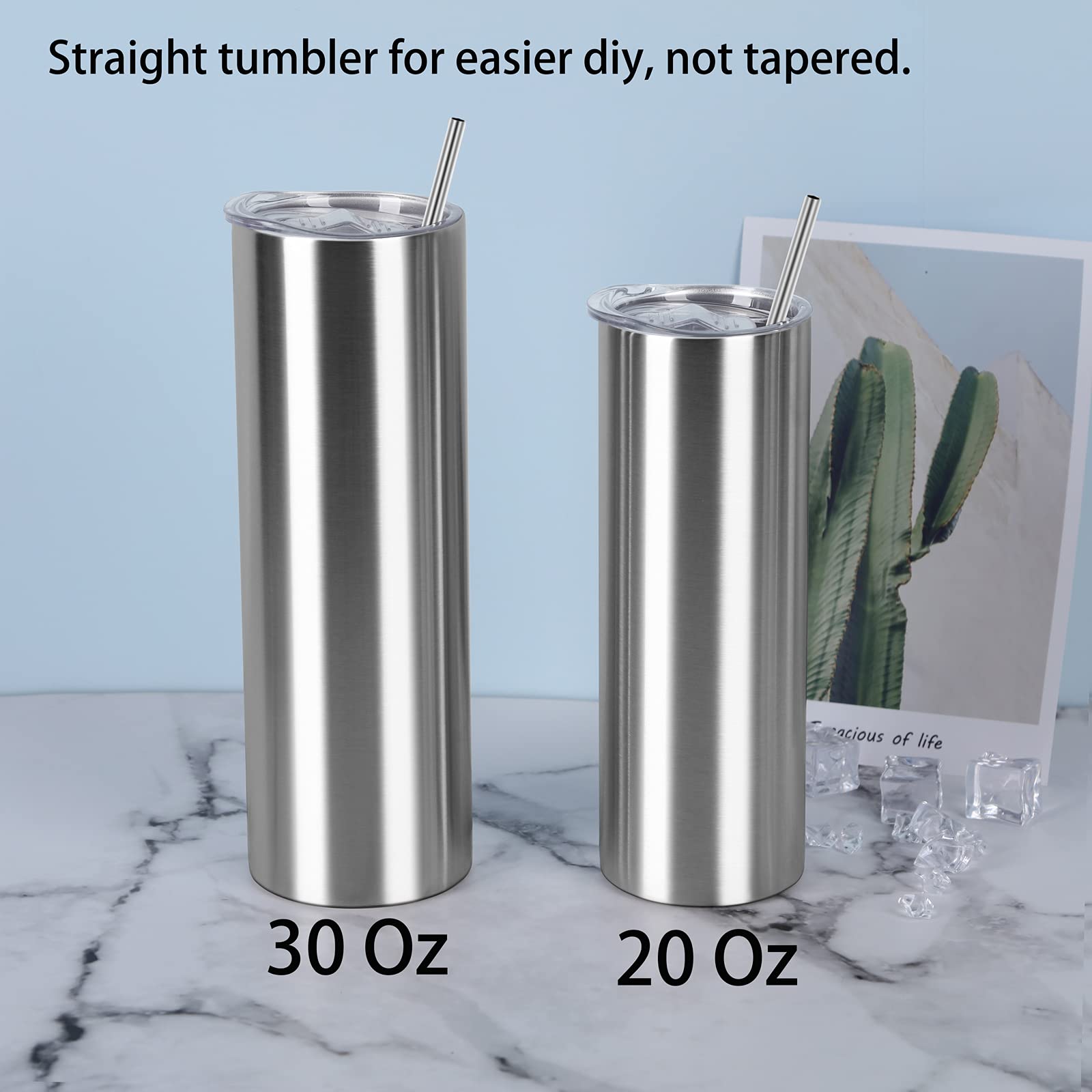 Tswofia 20 Oz Straight Skinny Tumbler Set, Stainless Steel Slim Skinny Travel Tumbler Bulk, Birthday Diy Gift For Women Friends
