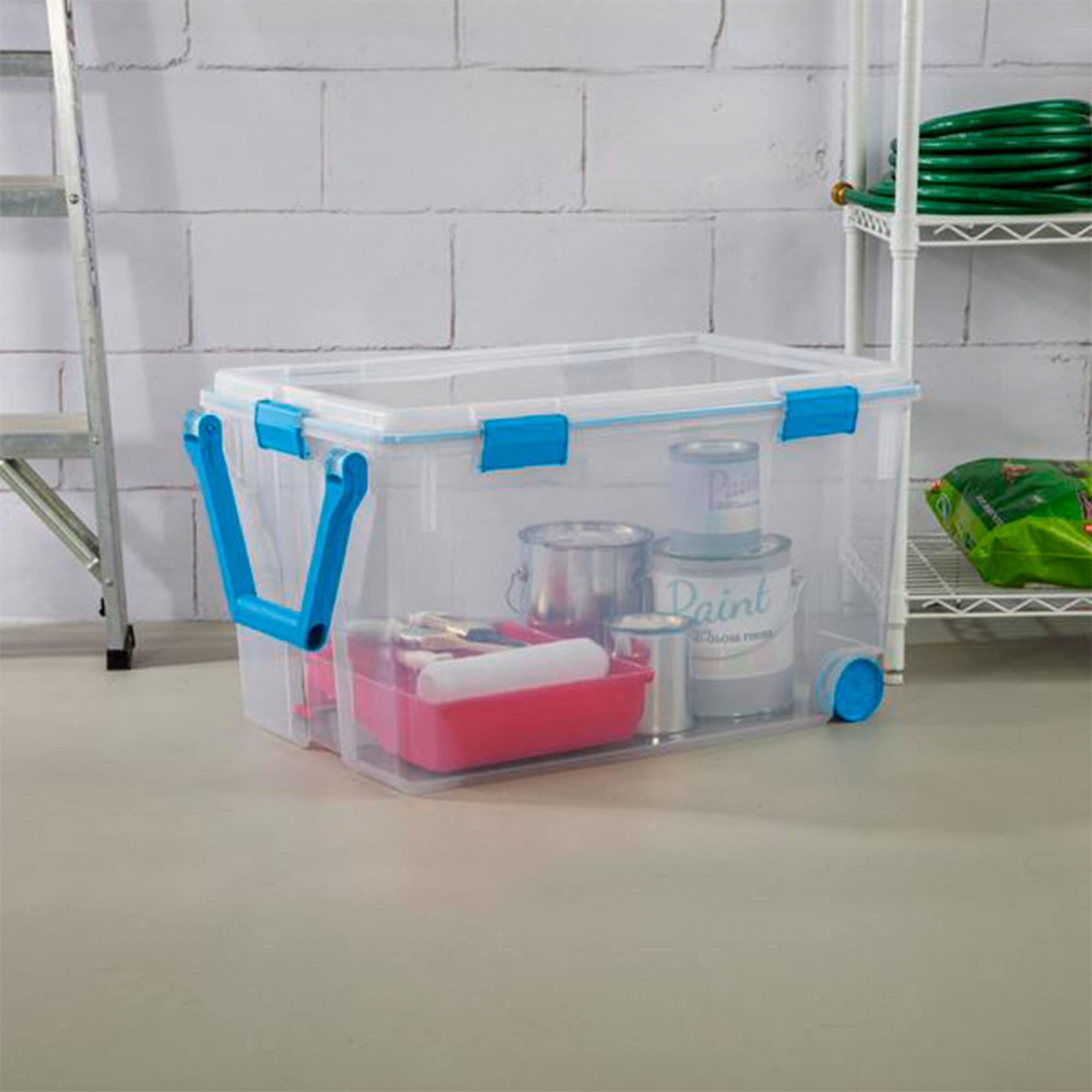 Sterilite 120 Qt Wheeled Gasket Box, Stackable Storage Bin With Latching Lid, Handle And Tight Seal, Plastic Container With Clea