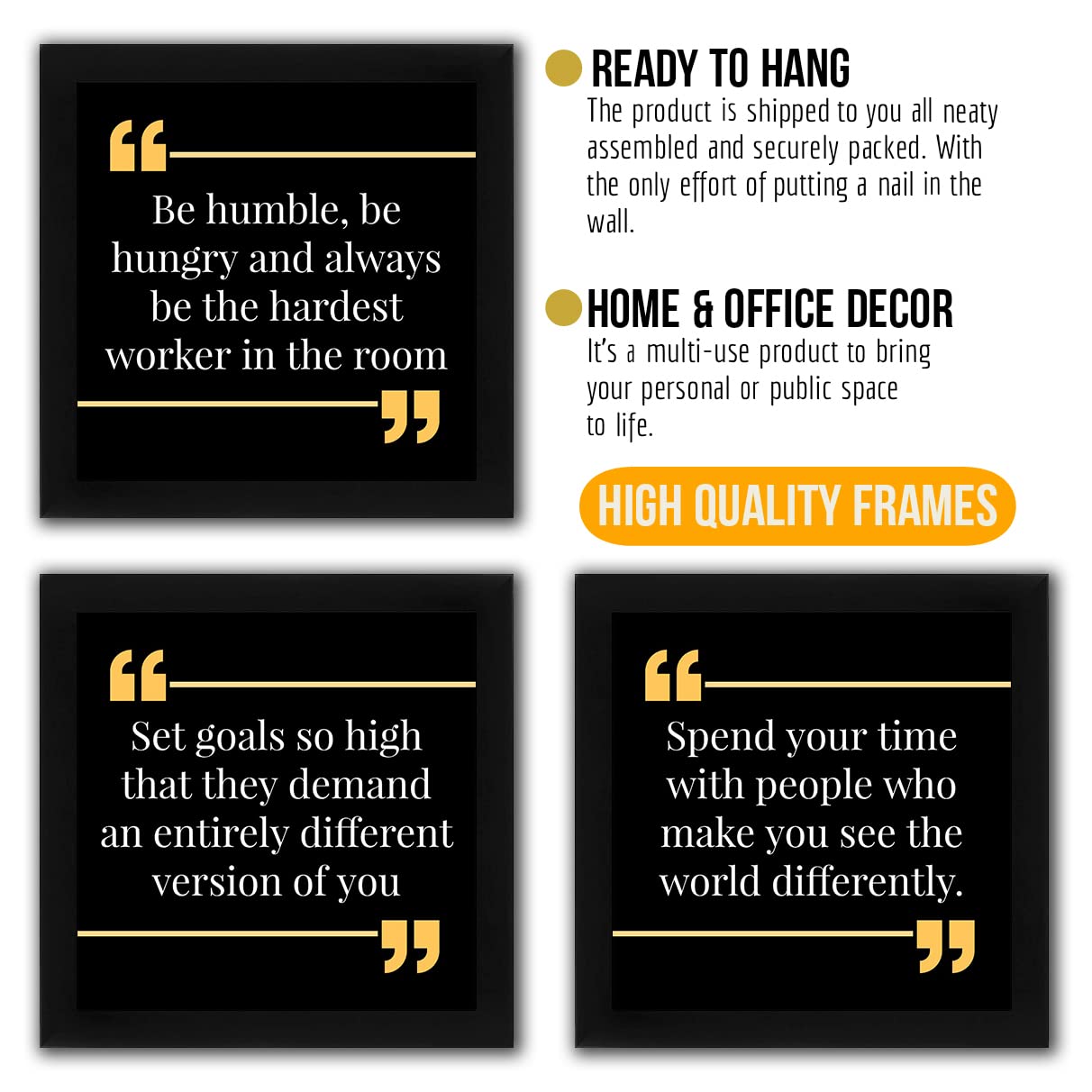 Interio Crafts Set of Motivational Quotes Framed Poster Office and Home Wall Decor, Set Of 4 Inspirational Quotes Posters, Frame