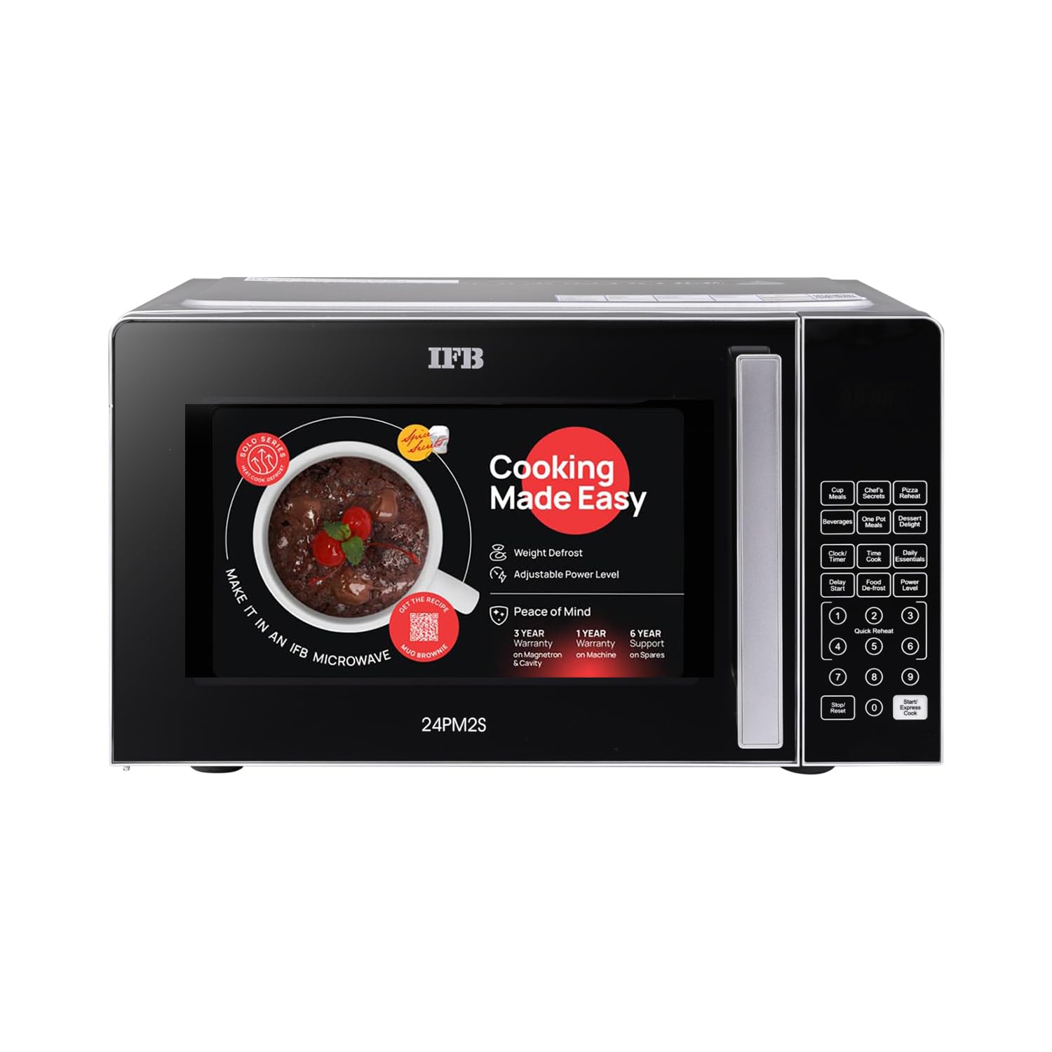 Ifb 24L Solo Microwave Oven With 69 Auto Cook Menus (24Pm2S, Silver, Mug Recipes, Steam Clean, Auto Reheat, Preset Timer, Power 