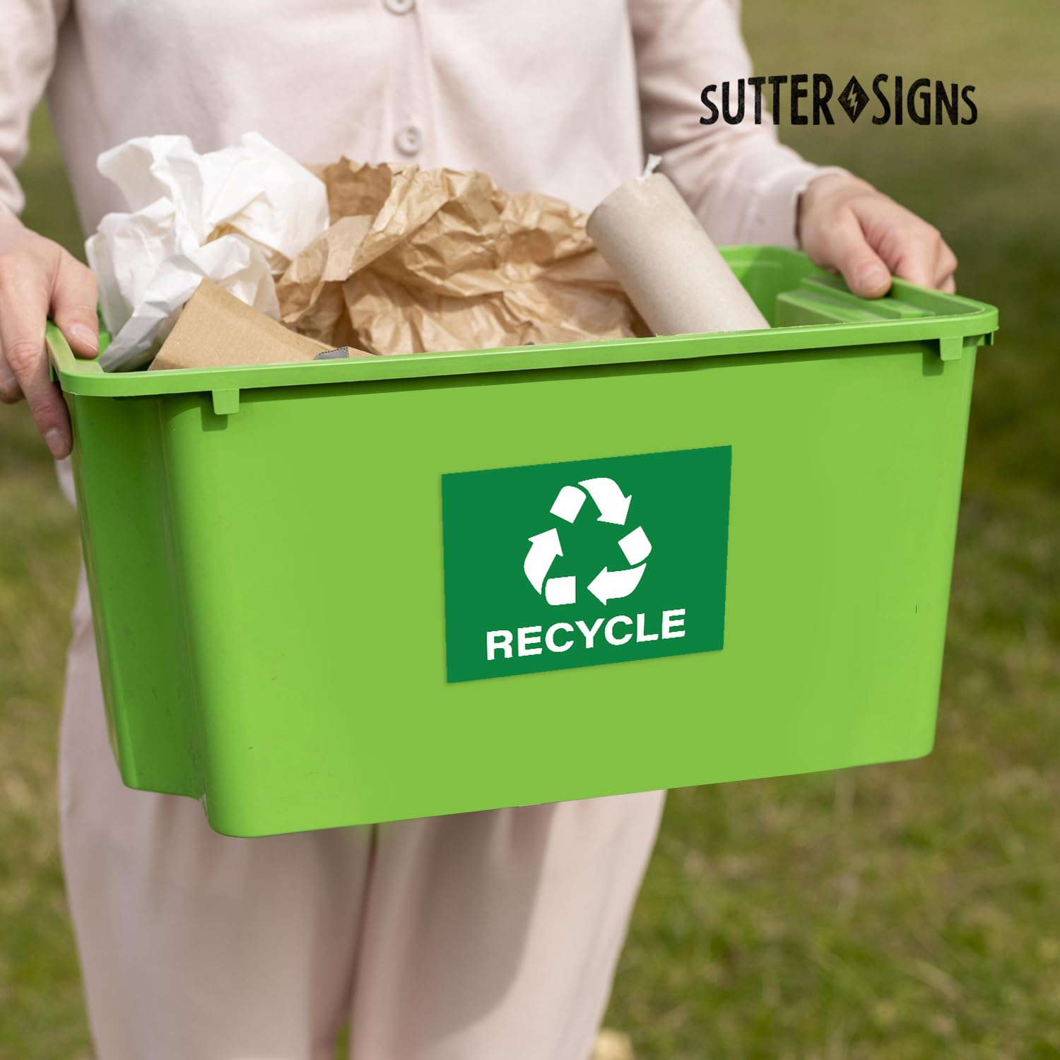 Recycle Stickers, Self Adhesive Weatherproof Vinyl Stickers, Green, 7'' X 10'' (Pack Of 4)