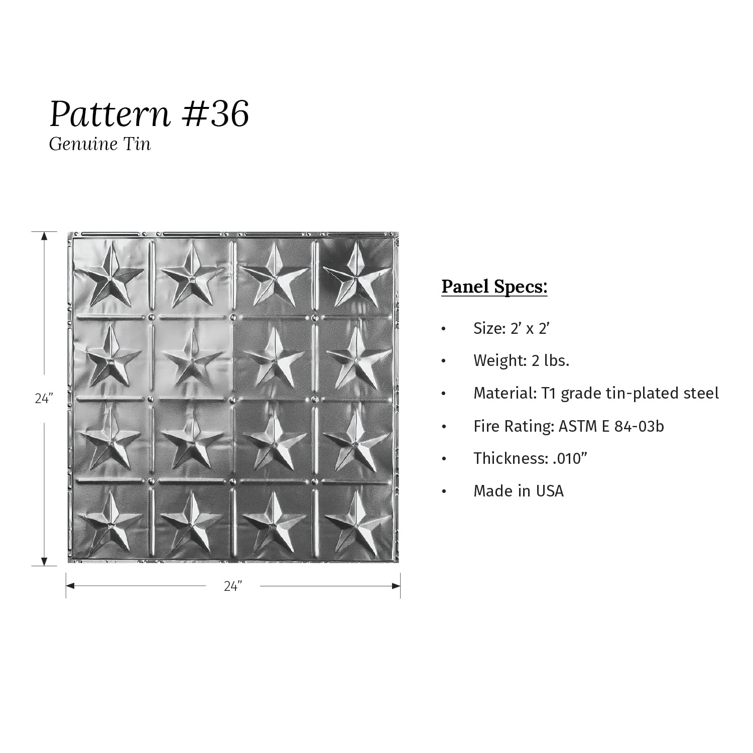 American Tin Ceilings [5-Pack Kit] Nail-Up Metal Tiles Pattern #36 Americana Star Nail-Up in Bright White Satin Finish: 24 x 24
