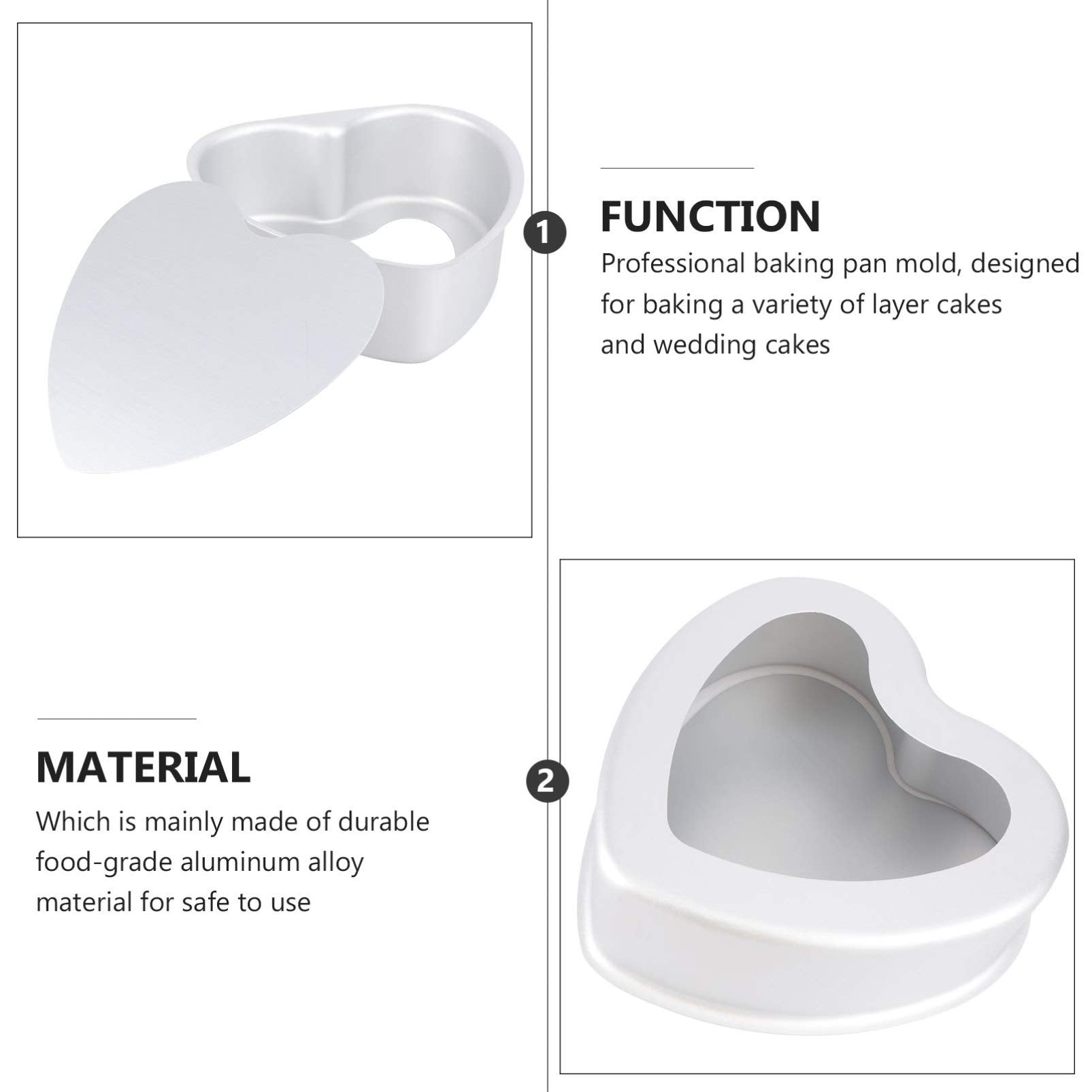 Doitool 2Pcs Heart Cake Pan 6Inch Heart Shaped Baking Mold Metal Heart Cake Pan Thicken Aluminum Alloy Removable Bottom Tin Hear