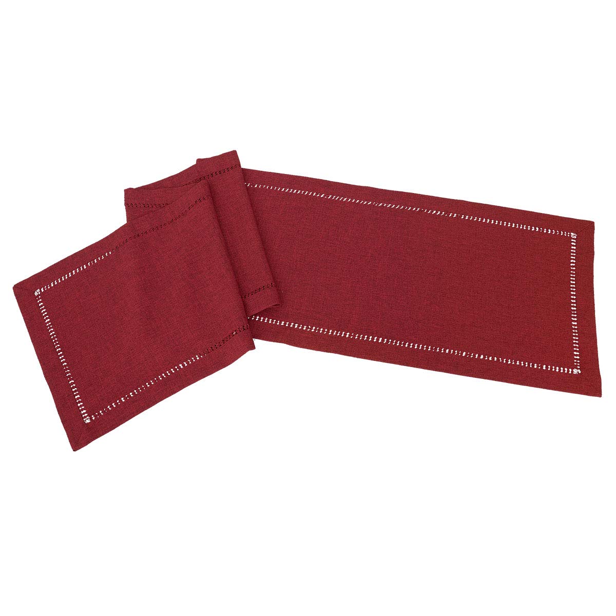 Grelucgo Large Handmade Hemstitched Polyester Rectangle Table Runners  Cranberry 14x120 inch