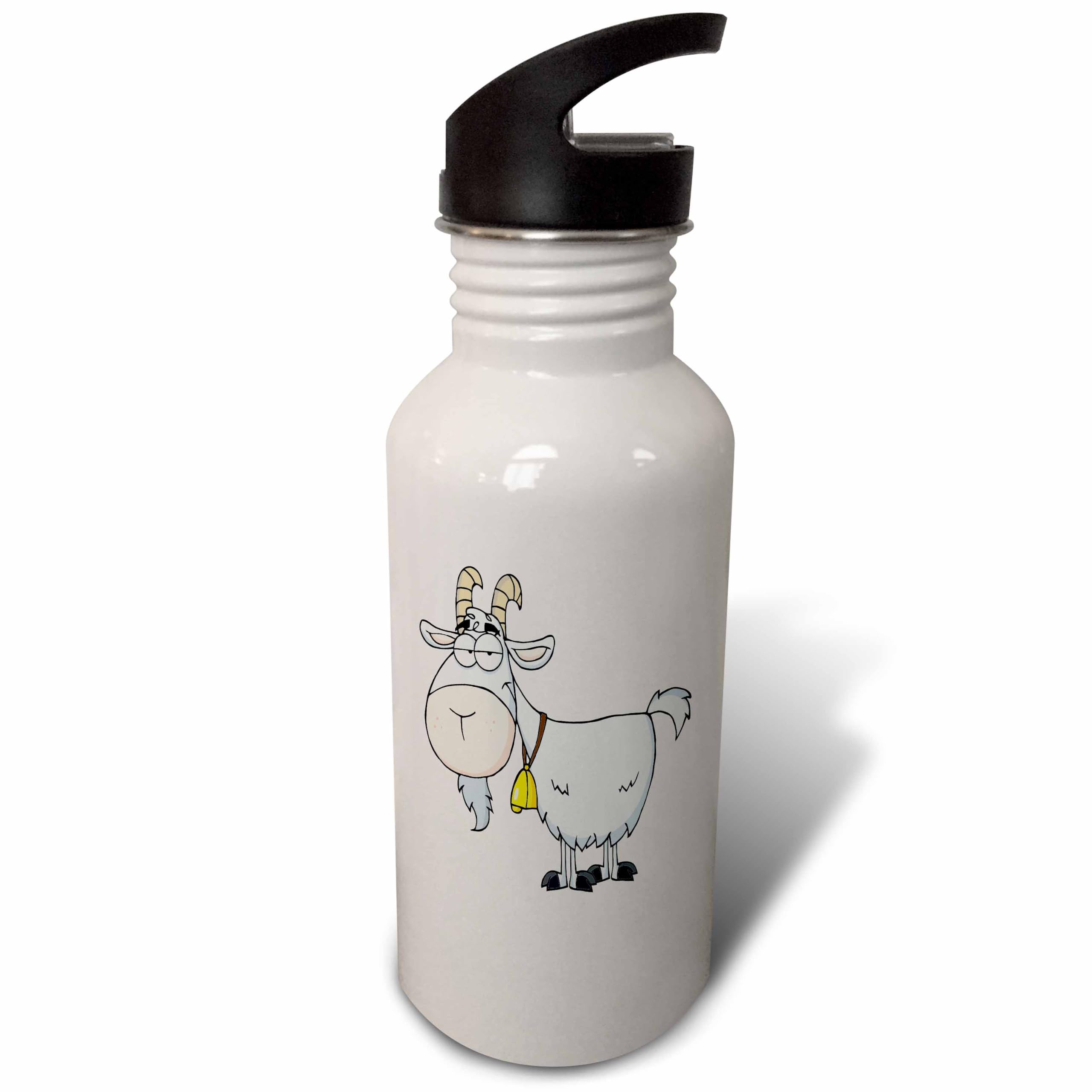 3dRose Cartoon Billy Goat Funny Animal Cartoon Sports Water Bottle, 21 oz, White