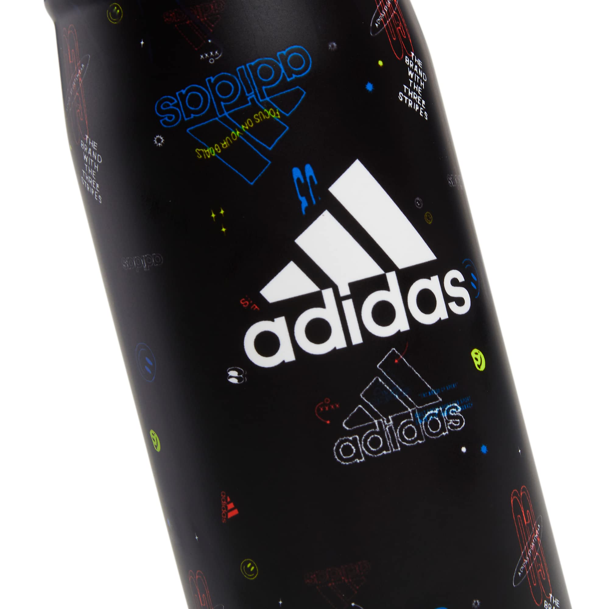 Adidas 600 Ml (20 Oz) Metal Water Bottle, Hot/Cold Double-Walled Insulated 18/8 Stainless Steel, Icon Brand Love Black/Black/Whi