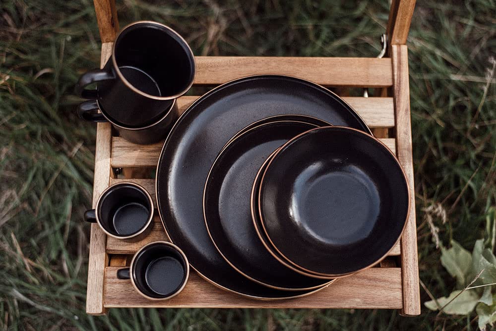 Barebones Enamel Bowl Set - Dish Set Of 2 Bowls - Enamelware Set For Camping And Everyday Use (Charcoal)