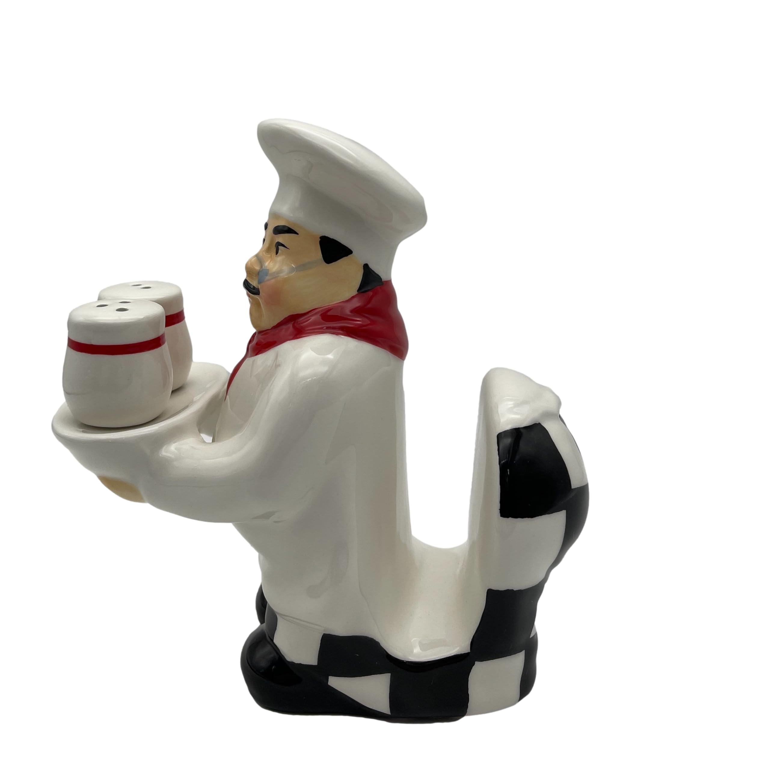 Ack White Chef Hand Painted Ceramic Refillable Salt And Pepper Shaker With Napkin Holder, Kitchen D  Cor
