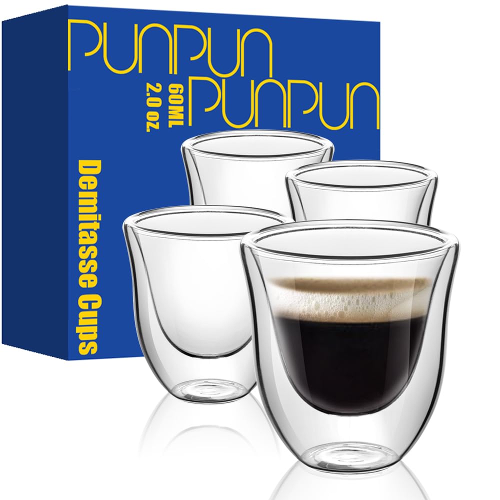 Punpun Espresso Cups Glass For Coffee, Clear Coffee Cups, Double Wall Clear Thermo Glass, Espresso Shot Glass, Coffee Cups (2.0