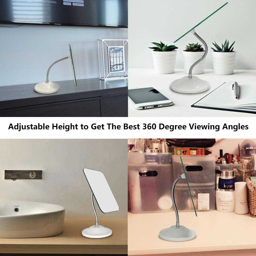 YEAKE Adjustable Flexible Gooseneck Makeup Mirror 360Rotation Folding Portable Desk Vanity Mirror with Stand Shower Shaving Cosmetic Mirror Square