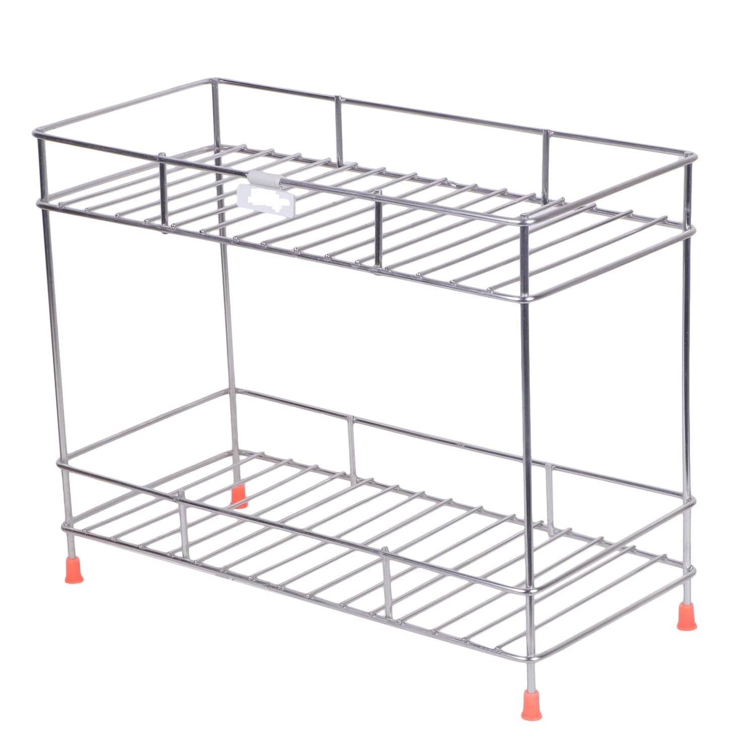 Cri8Hub Stainless Steel 2 Tier Kitchen Rack  Spice Boxes Organizer Kitchen Stand  Cosmetic Organizer  Counter Top Basket Fl