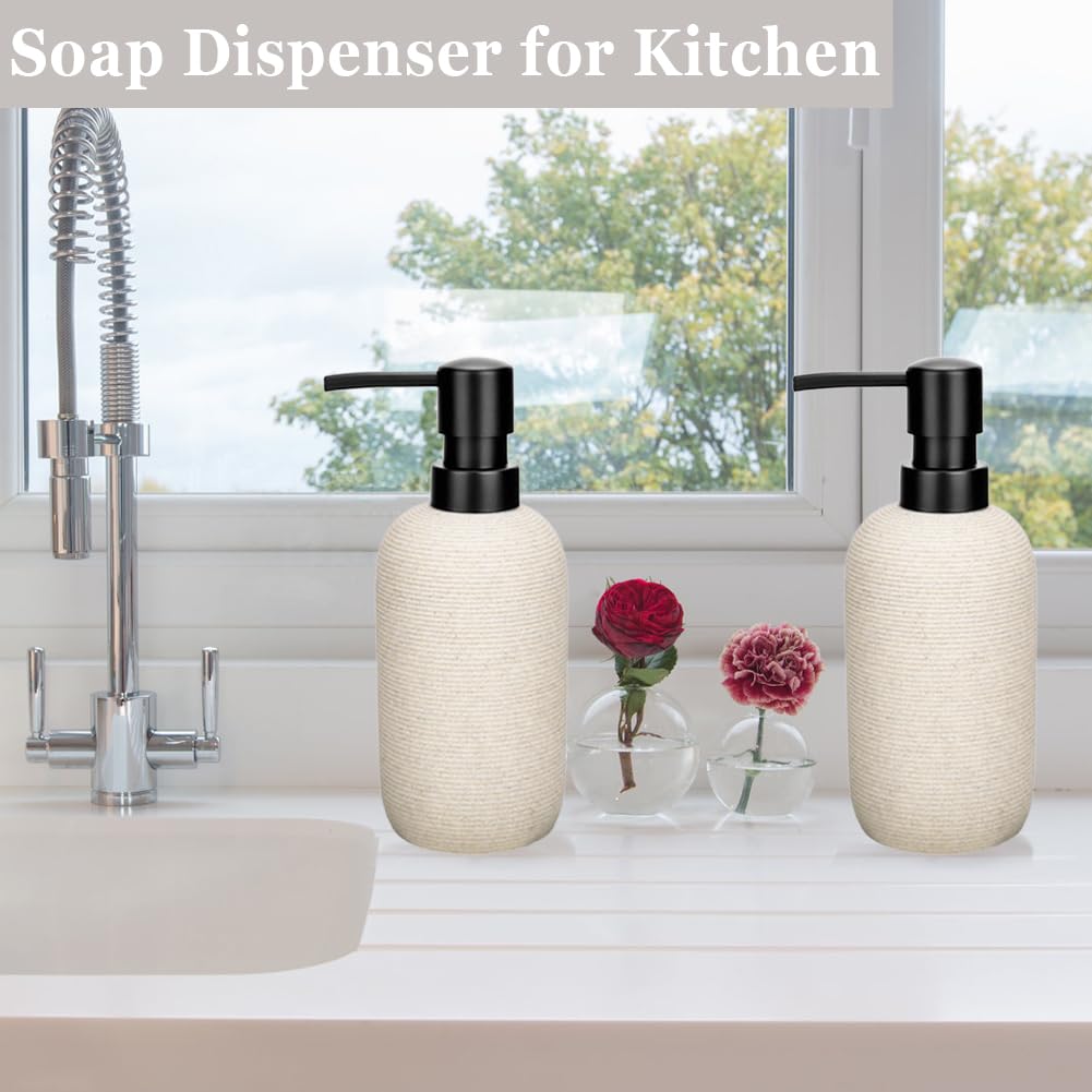 2Pcs Hand Soap Dispenser Set, Sandstone Textured Resin Liquid Soap Dispenser For Bathroom Countertop, Heavy & Sturdy Dish Wash S