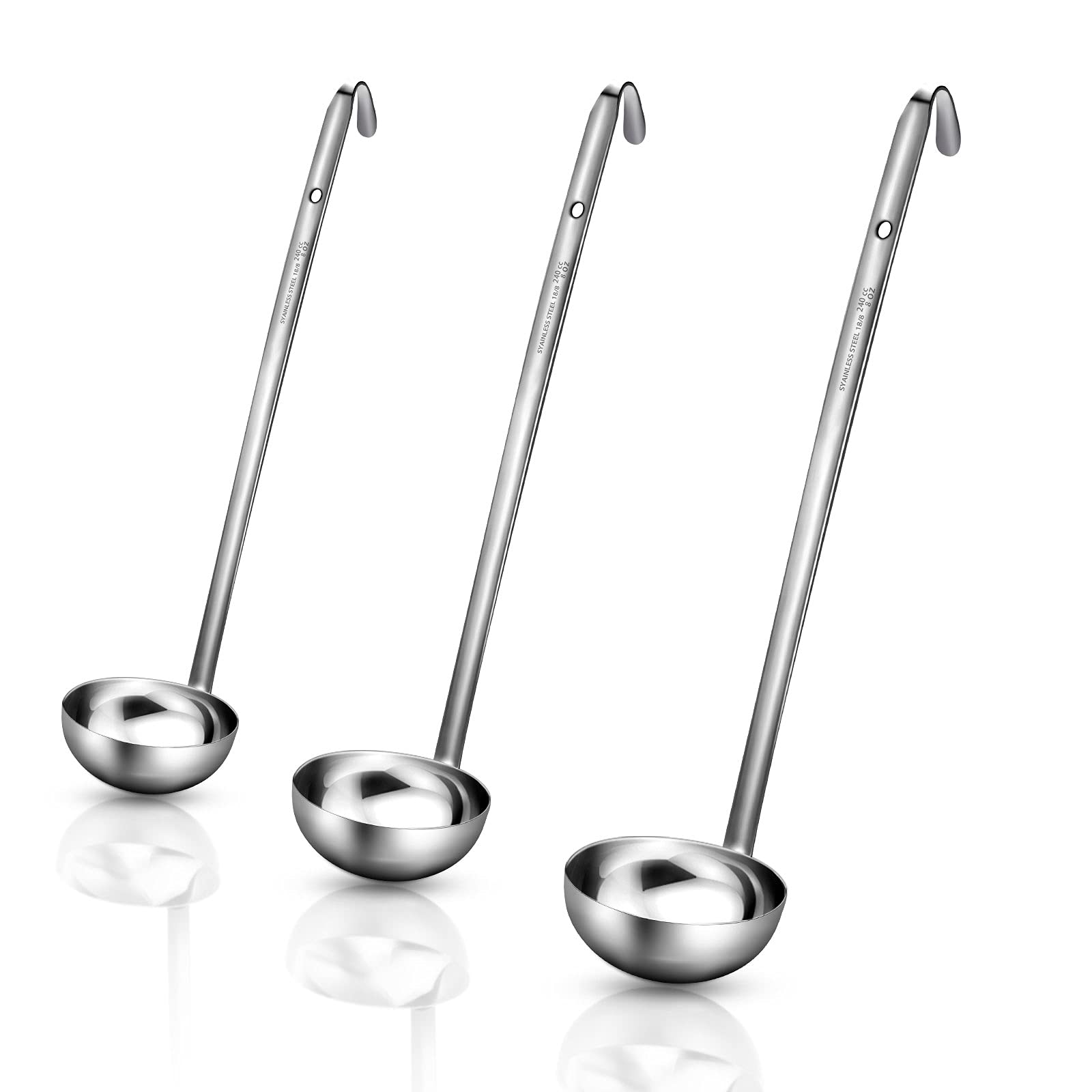 Meekoo 3 Pieces Stainless Steel Ladle Soup Handle Ladle With Pouring Rim For Kitchen Cooking Soup Sauce (8 Oz)