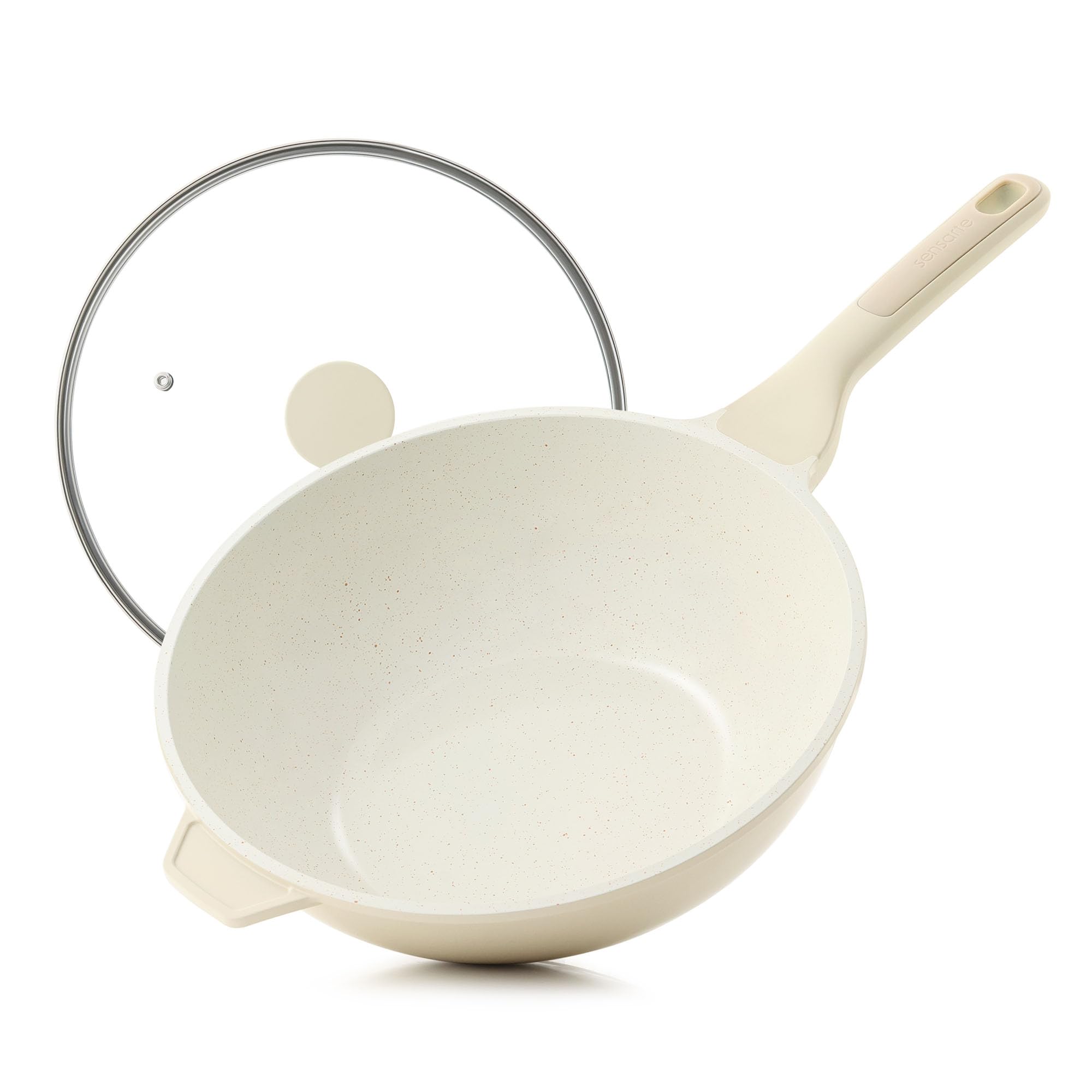 SENSARTE Nonstick Ceramic Wok Pan with Lid, 11Inch Non Toxic Stirfry Pan