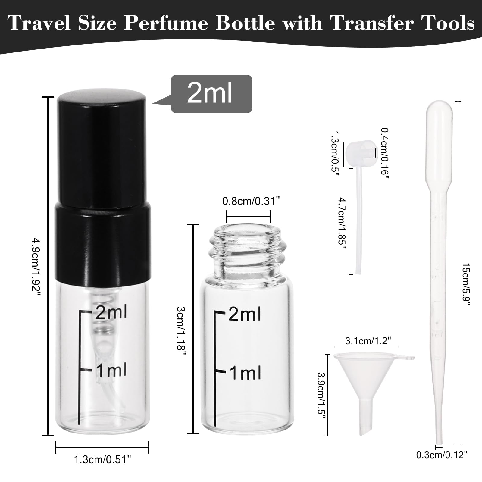 Beomeen 36Pcs 2Ml Clear Glass Perfume Travel Refillable Spray Bottles, Mini Perfume Bottle Empty, Portable Cologne Atomizer Spra