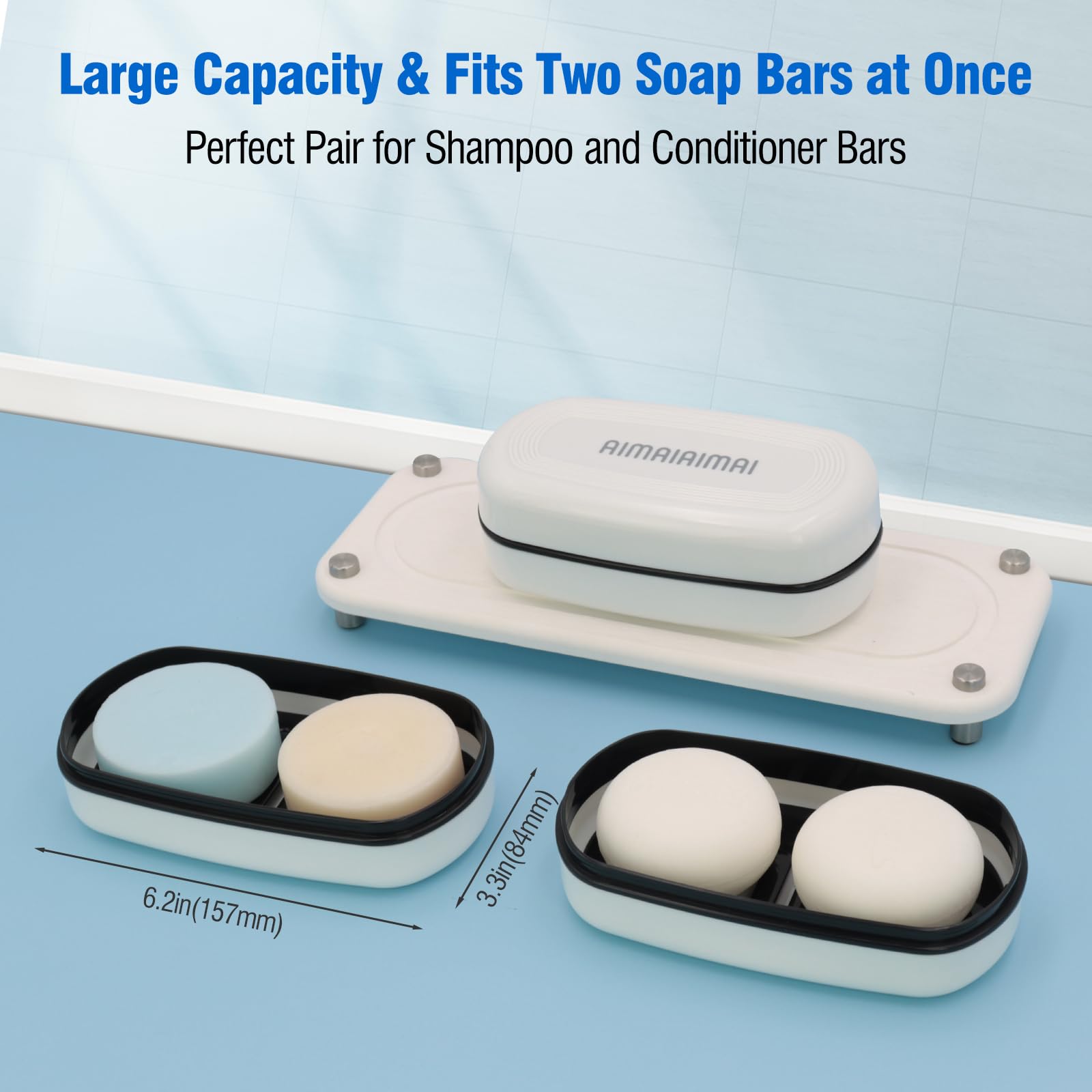Aimaiaimai Shampoo Bar Holder, Large Soap Box, Travel Soap Container, Soap Dish With Draining Layer, Soap Case For Bathroom, Tra