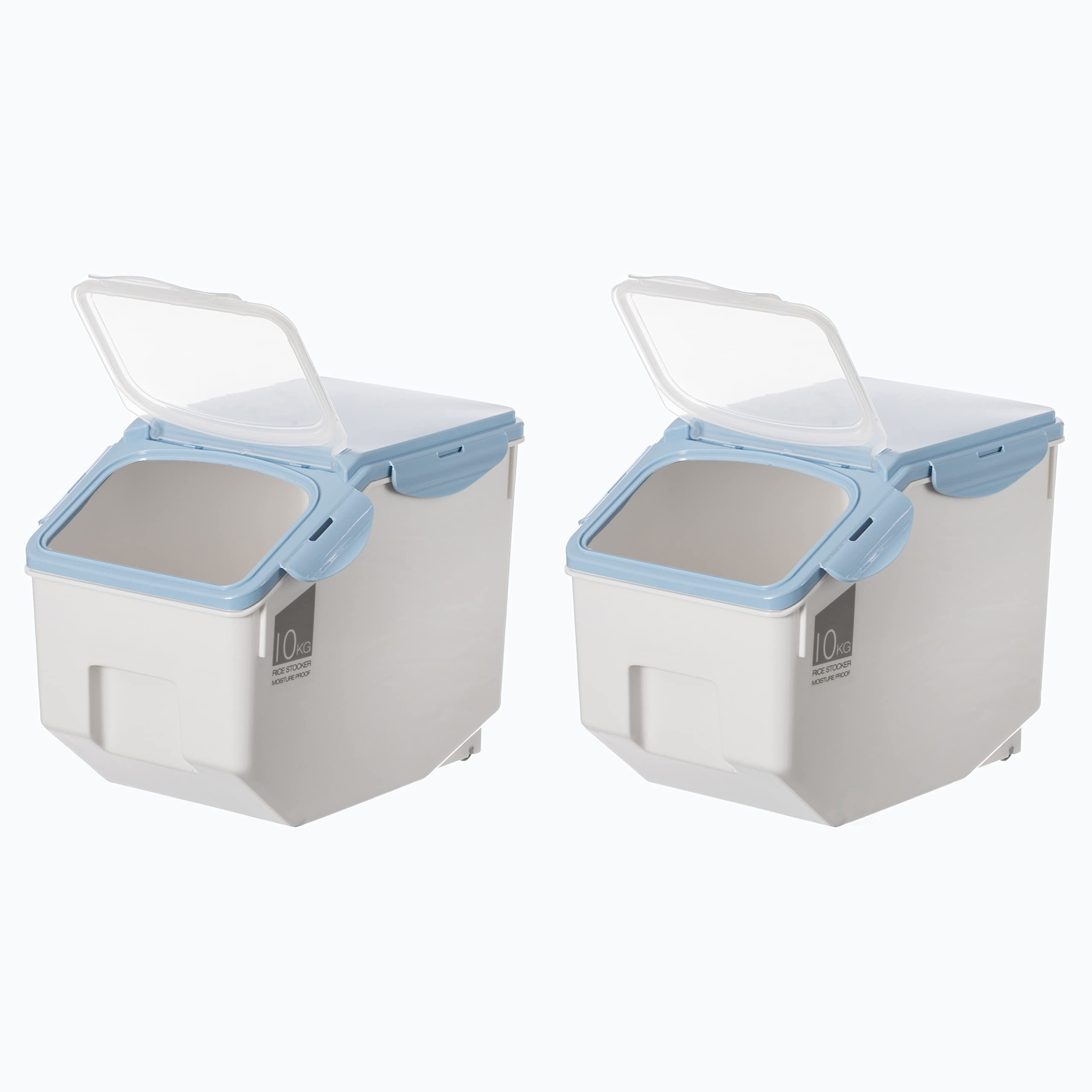 Basicwise White Plastic Storage Food Holder Containers, Set Of 2, With A Measuring Cup And Wheels, Medium, Clear, (Qi004138M.2)