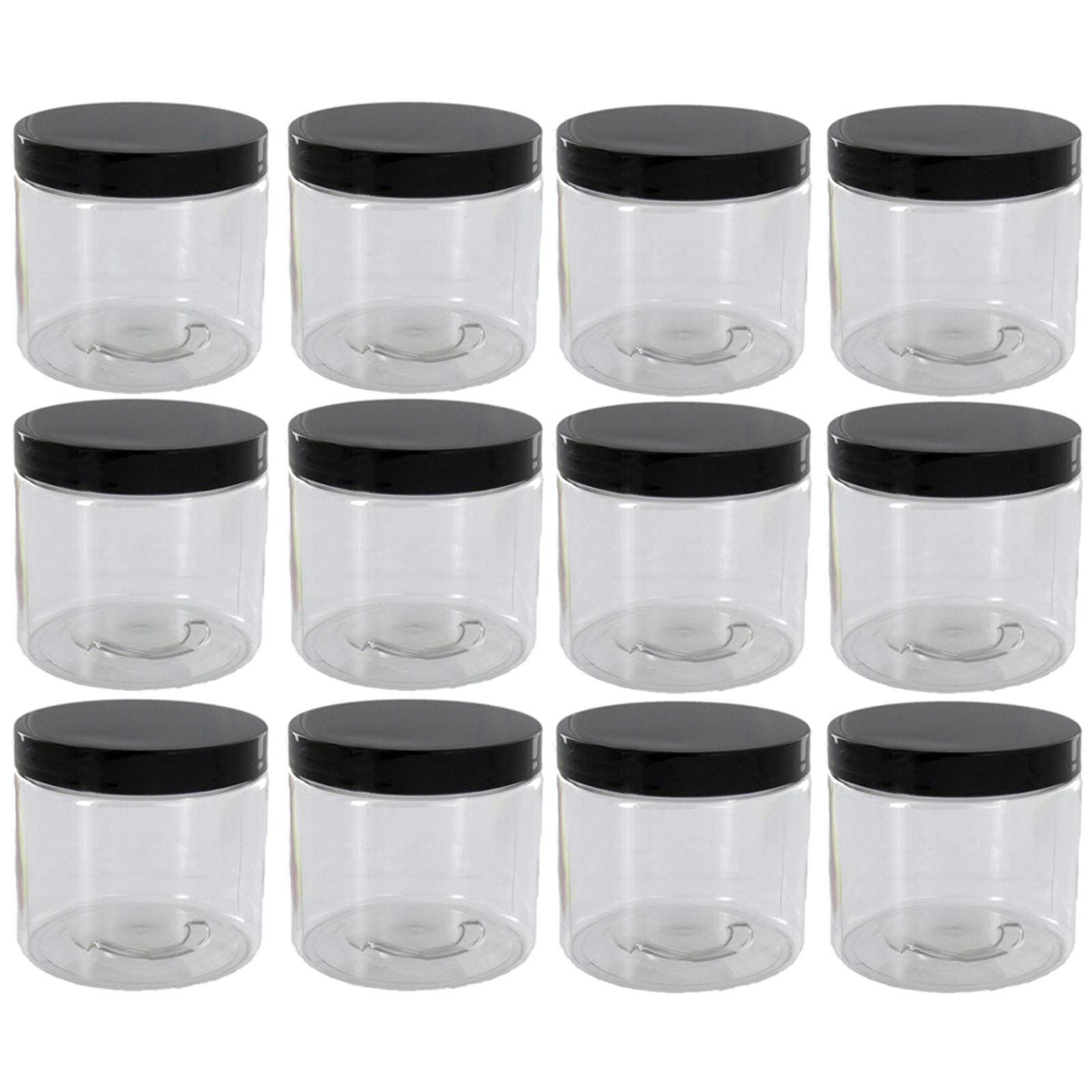 Aromine 8Oz Clear Plastic Jars With Blank Labels (Bpa Free Pet Plastic) (12 Count)
