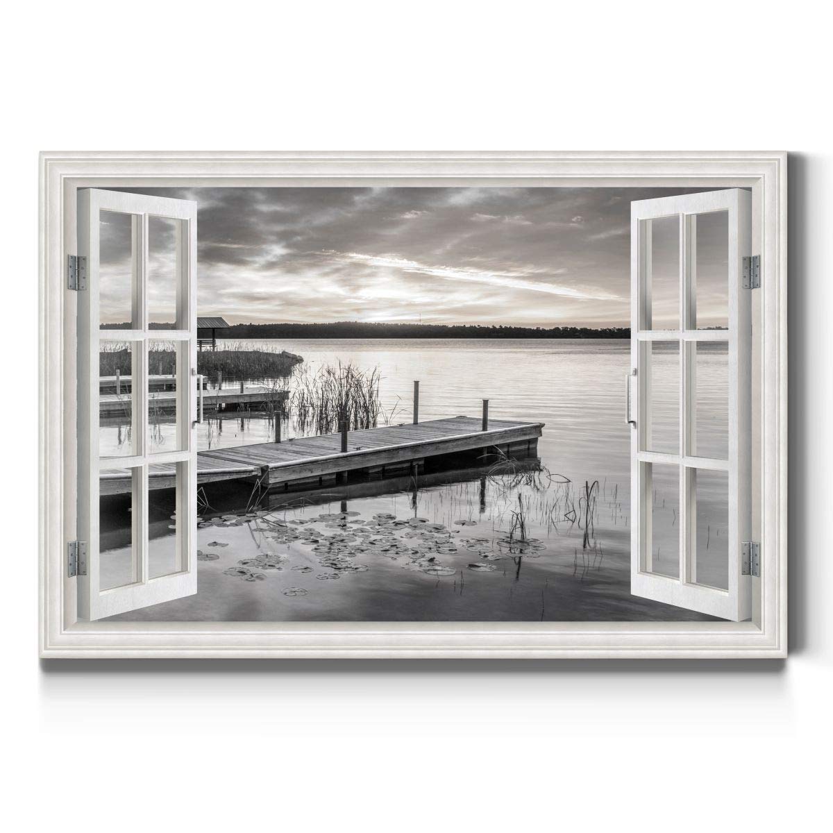 Renditions Gallery Nature Canvas Wall Art Modern Paintings & Prints Decorations Cloudy Sky Dockside Ocean Black & White Wall Han