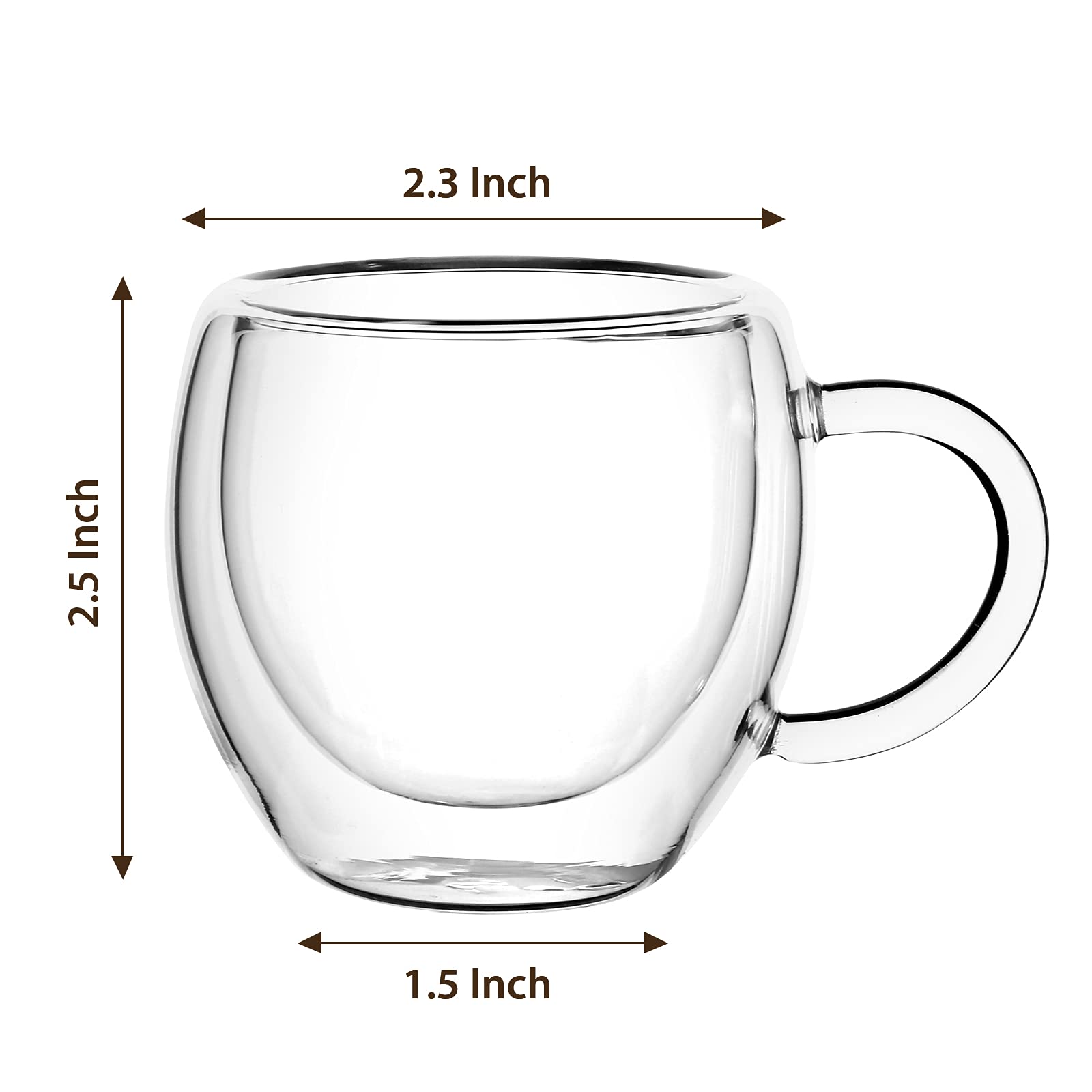 Espresso Cups Set Of 2 With Handle,2.5Oz Clear Expresso Shots Cup,Espresso Shot Glasses,Double Wall Insulated Espresso Mugs,Taza