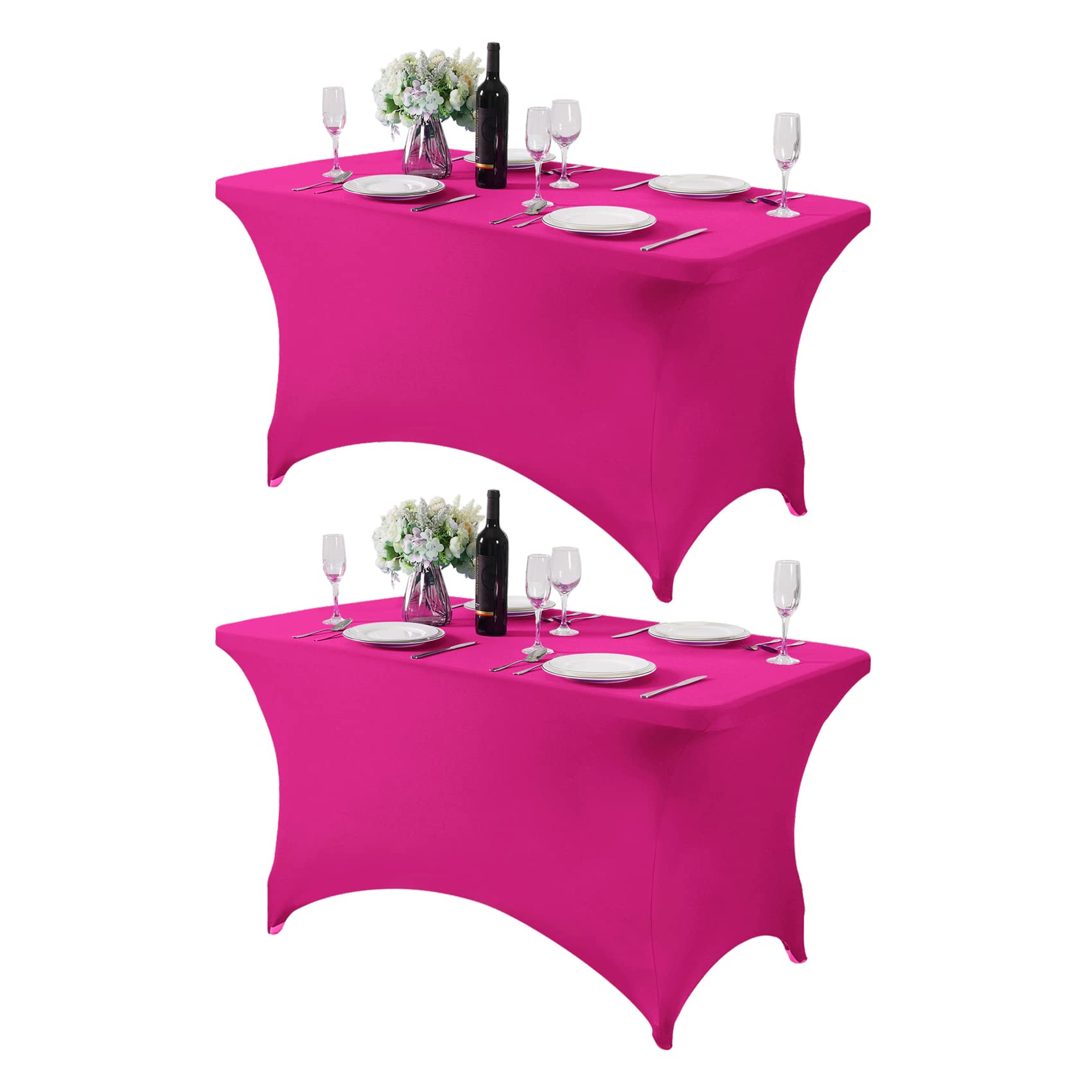 Hezuzo 2Pack Spandex Table Cover For 4Ft Table Universal Fitted Stretch Tablecloth For Party, Banquet, Wedding And Events-Fuchsi