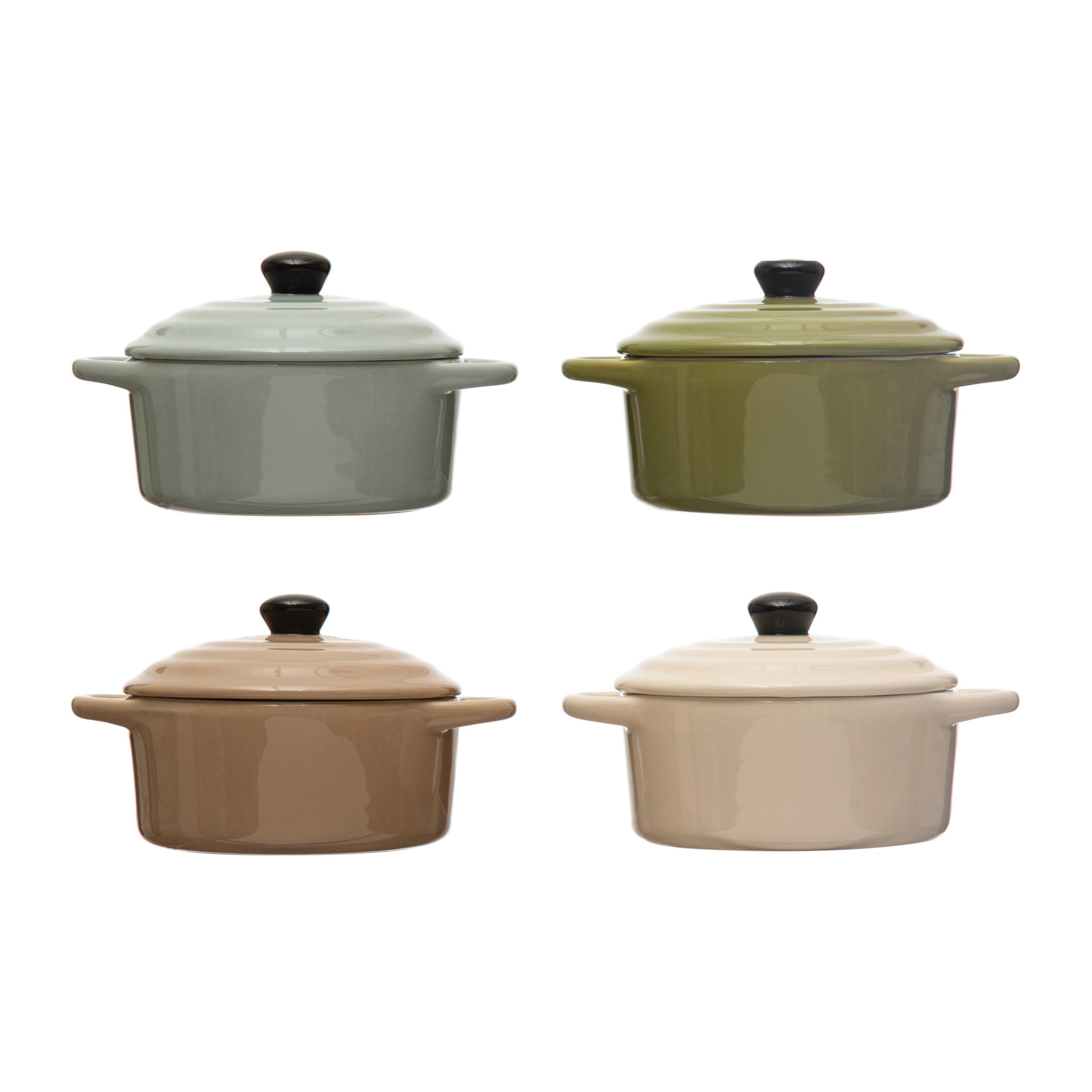 Creative CoOp Stoneware Mini Bake Pans with Lids, Set of 4 Colors