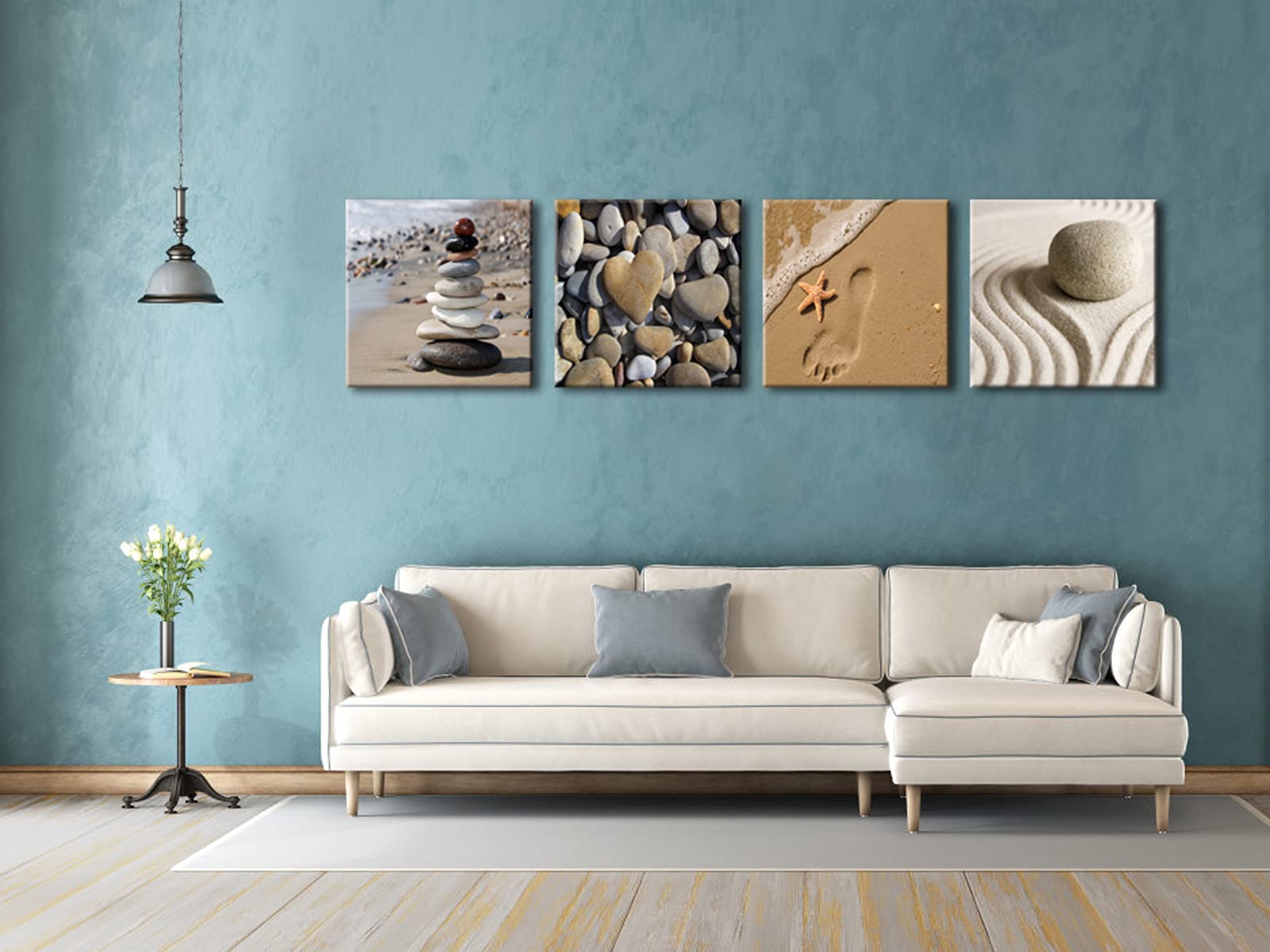 Wieco Art Canvas Prints Wall Art Romantic Beach Theme Zen Stone Pictures Paintings For Living Room Kitchen Home Decor Large Mode